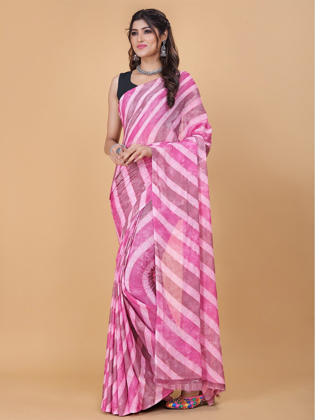 

KALINI Striped Pure Georgette Saree, Pink