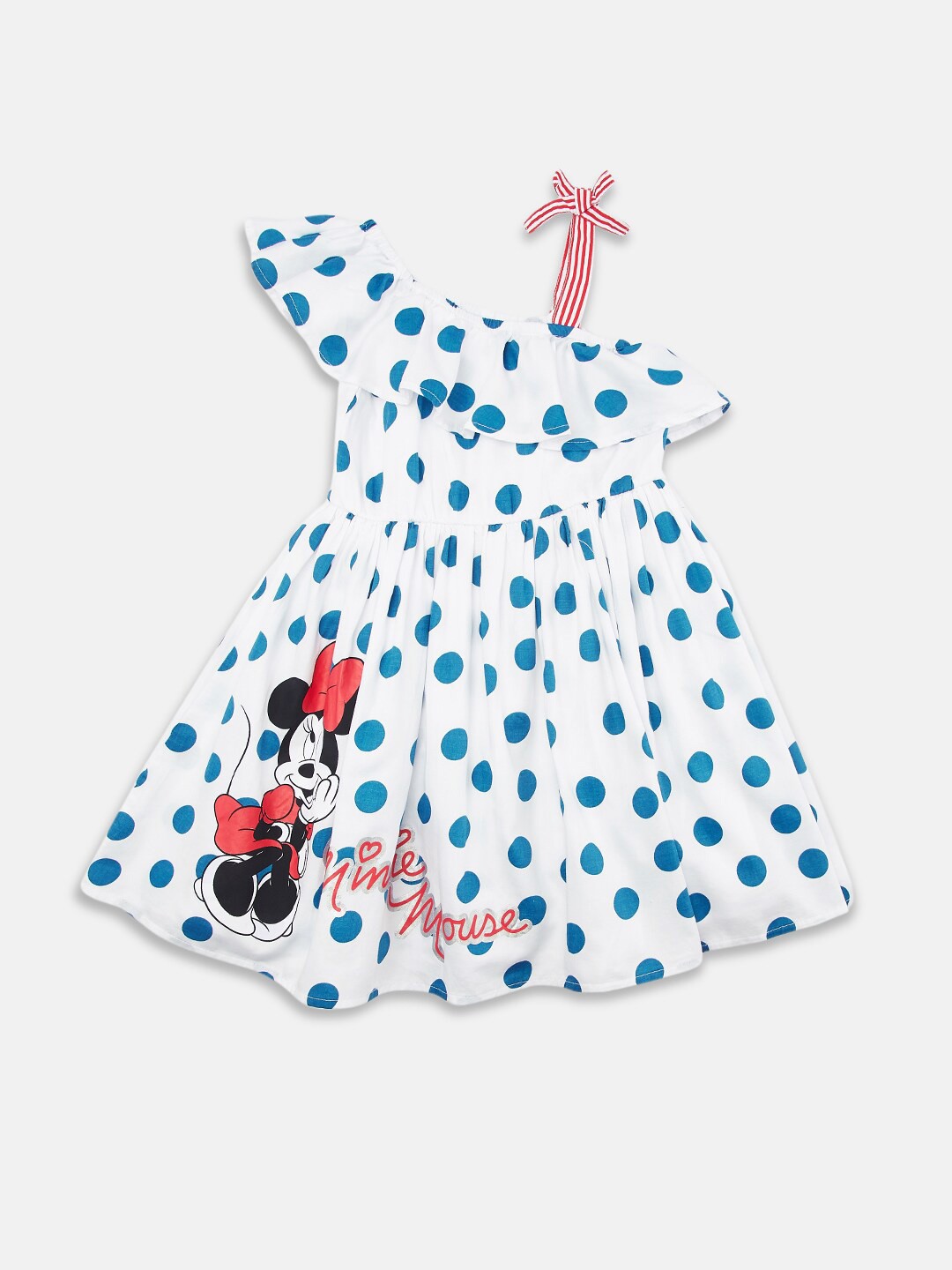

Pantaloons Junior Girls Polka Dot Printed One-Shoulder Cotton Fit & Flare Dress, Off white