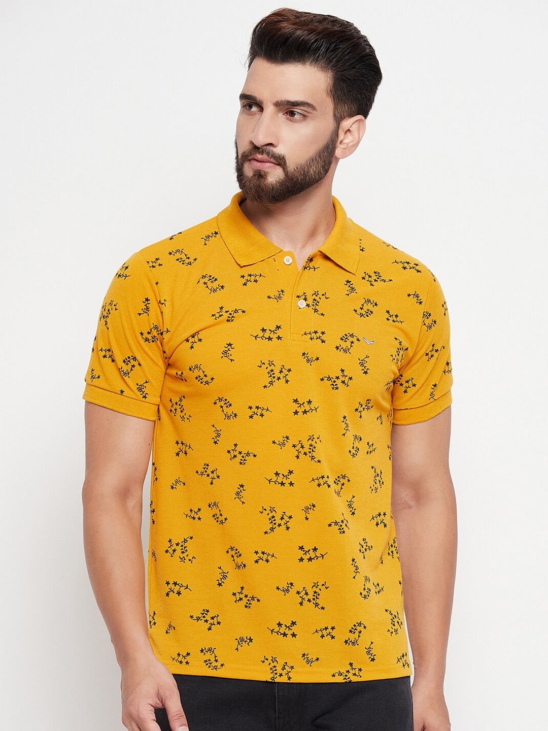 

VERO AMORE Floral Printed Polo Collar T-shirt, Yellow