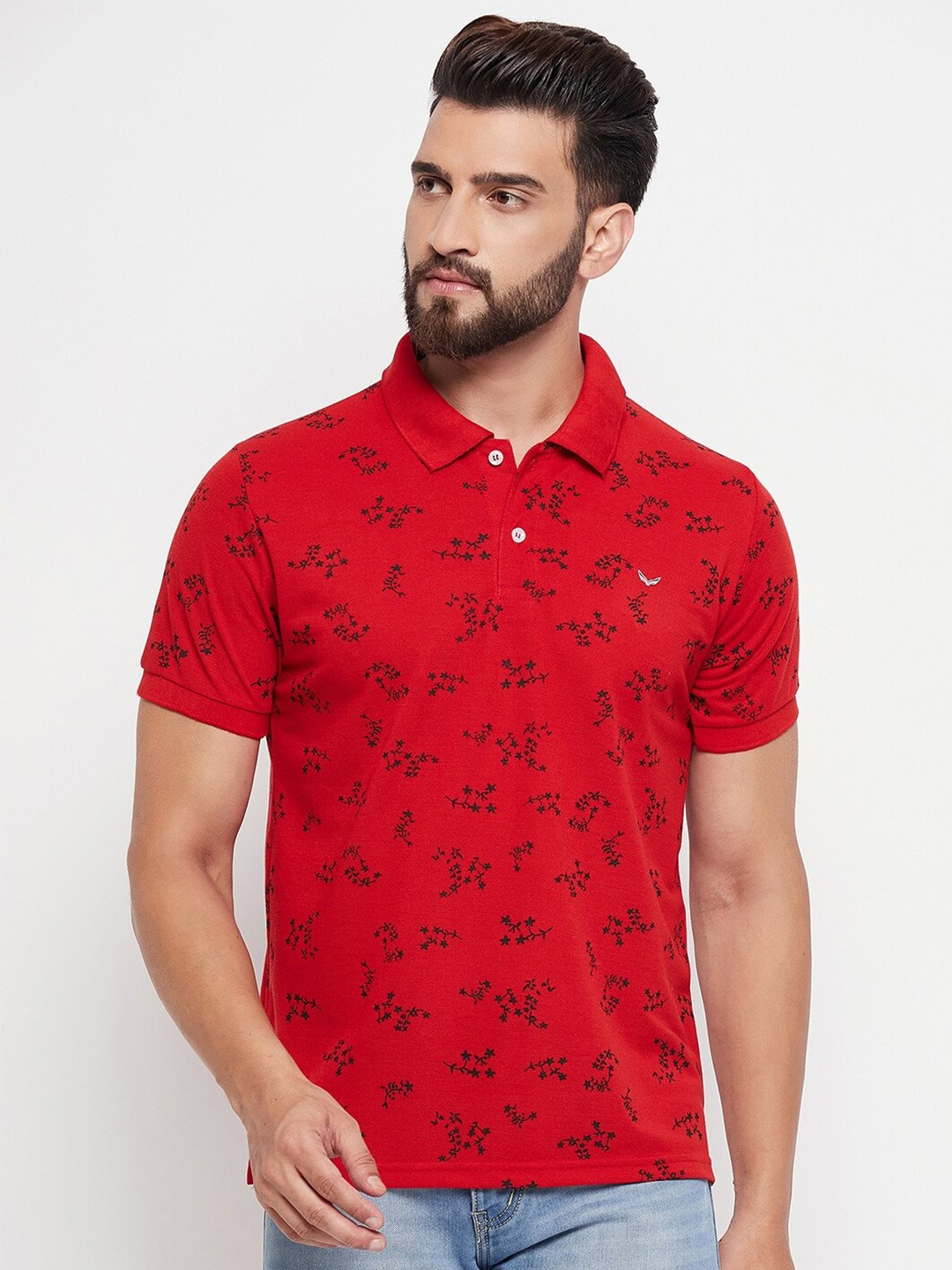 

VERO AMORE Floral Printed Polo Collar T-shirt, Red
