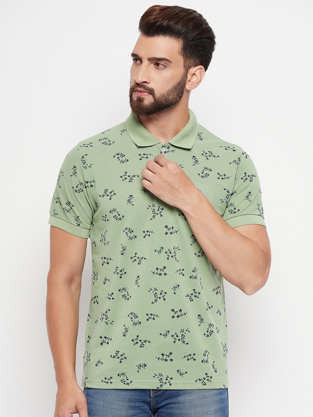 

VERO AMORE Floral Printed Polo Collar T-shirt, Lime green