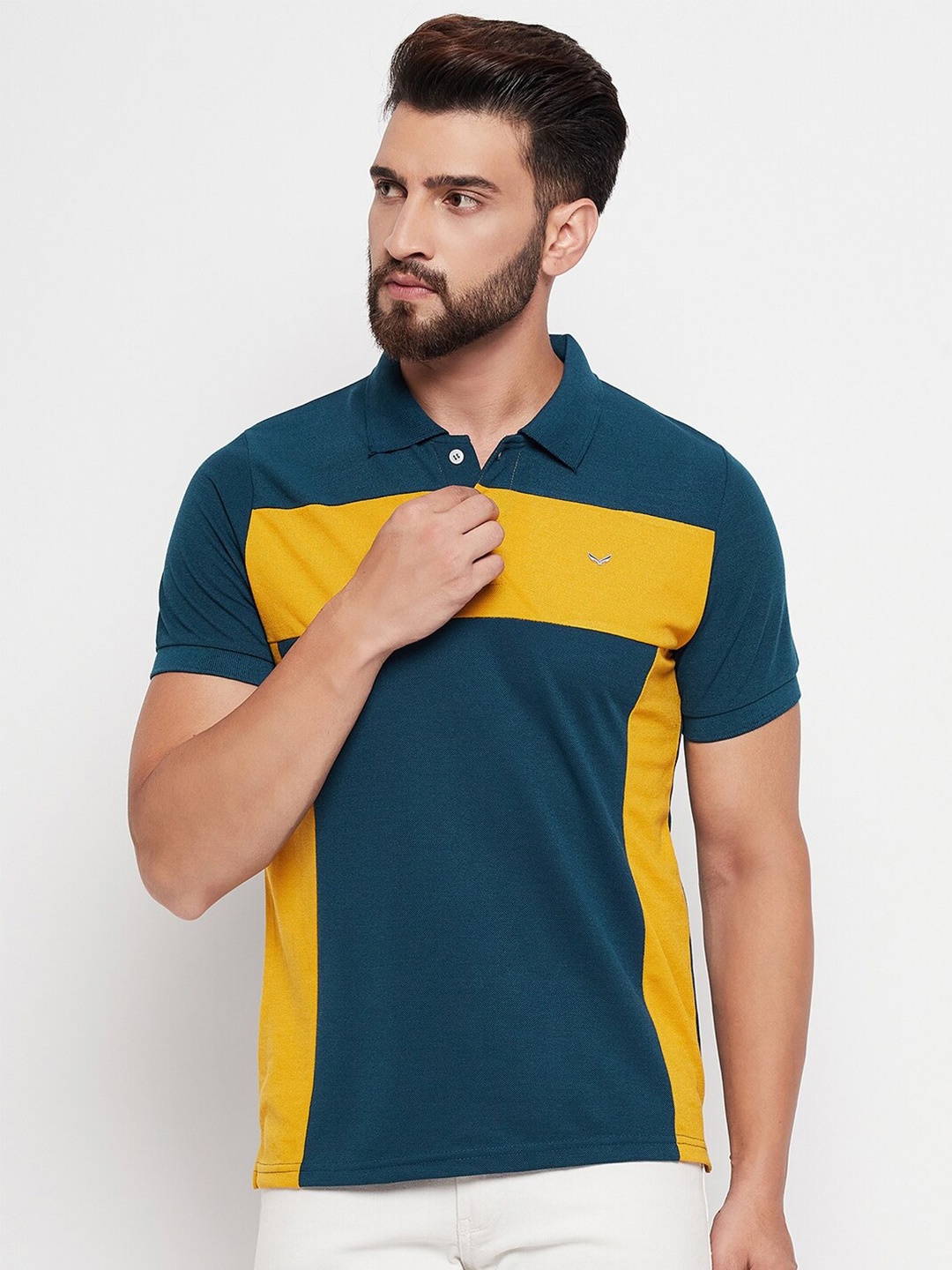 

VERO AMORE Colourblocked Polo Collar T-shirt, Teal