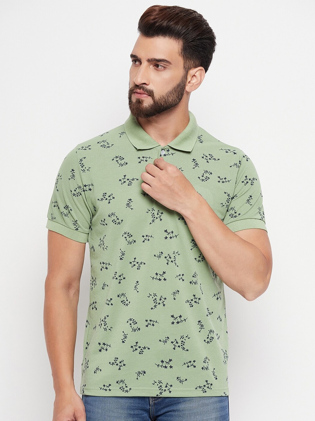 

VERO AMORE Floral Printed Polo Collar T-shirt, Lime green