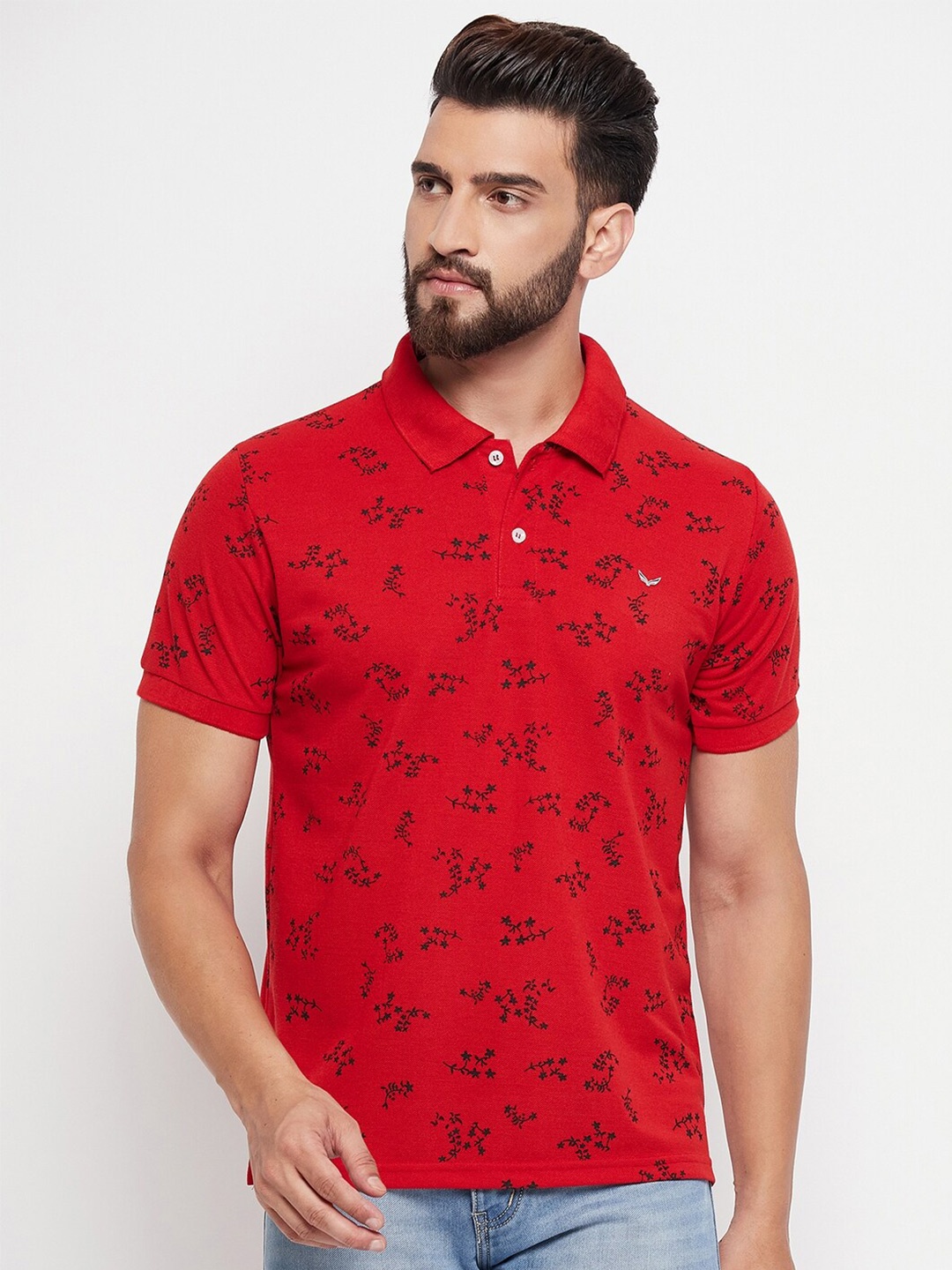 

VERO AMORE Floral Printed Polo Collar T-shirt, Red