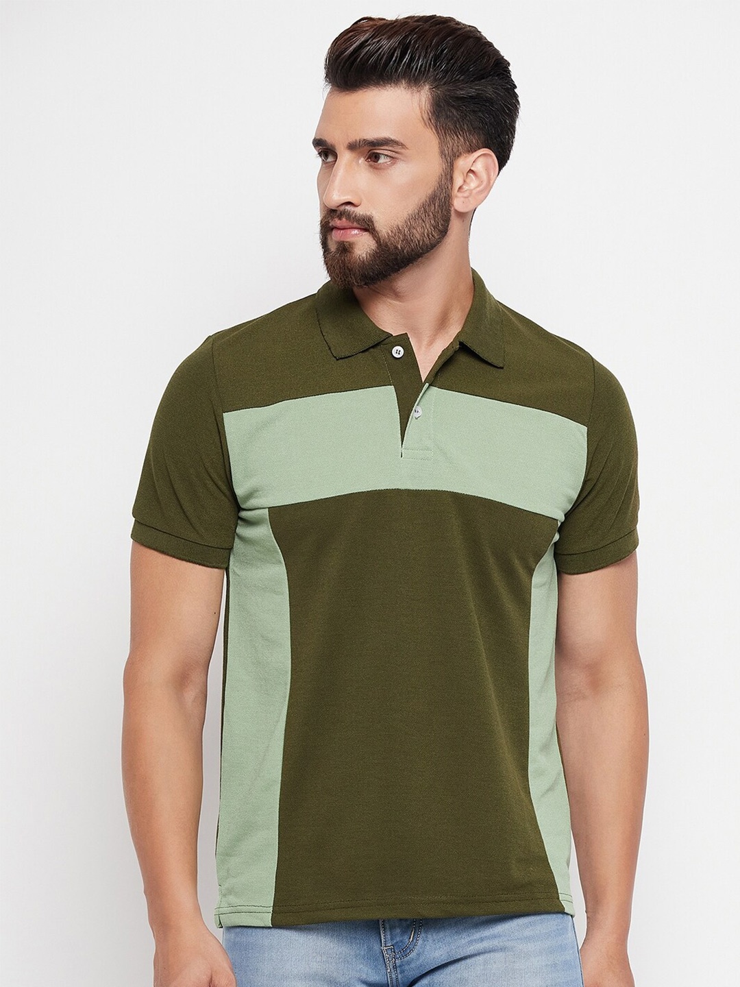 

VERO AMORE Colourblocked Polo Collar T-shirt, Olive