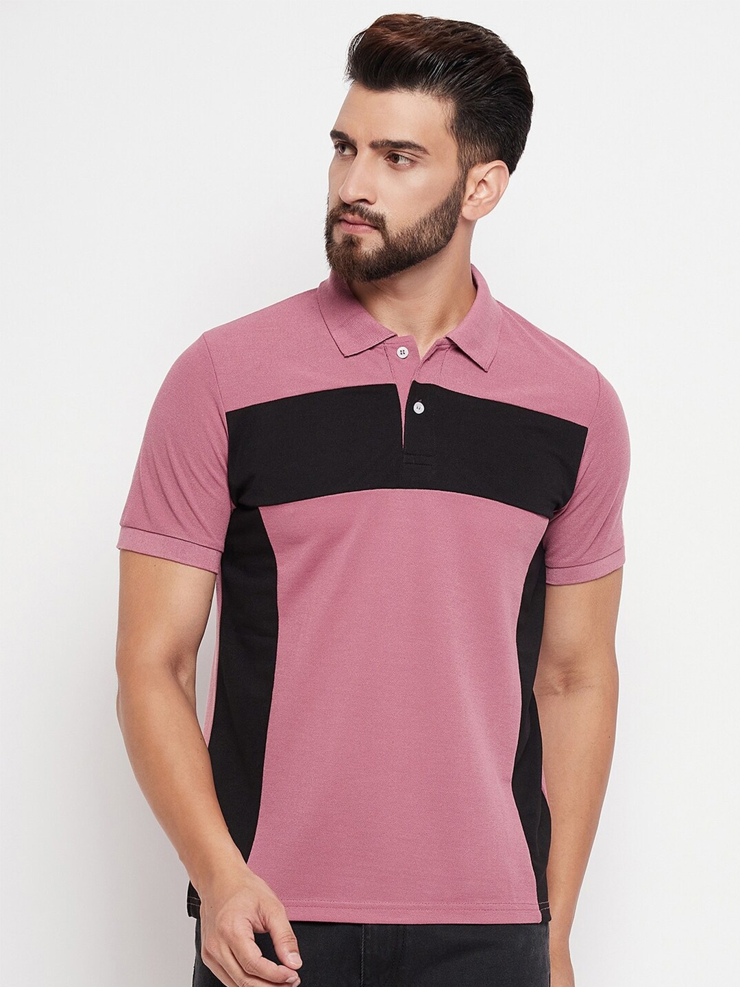 

VERO AMORE Colourblocked Polo Collar T-shirt, Peach