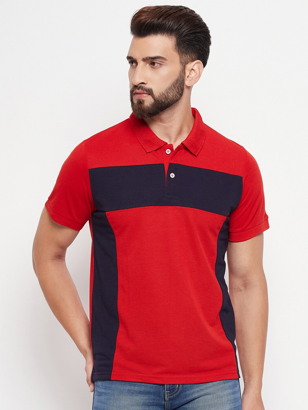 

VERO AMORE Colourblocked Polo Collar T-shirt, Red