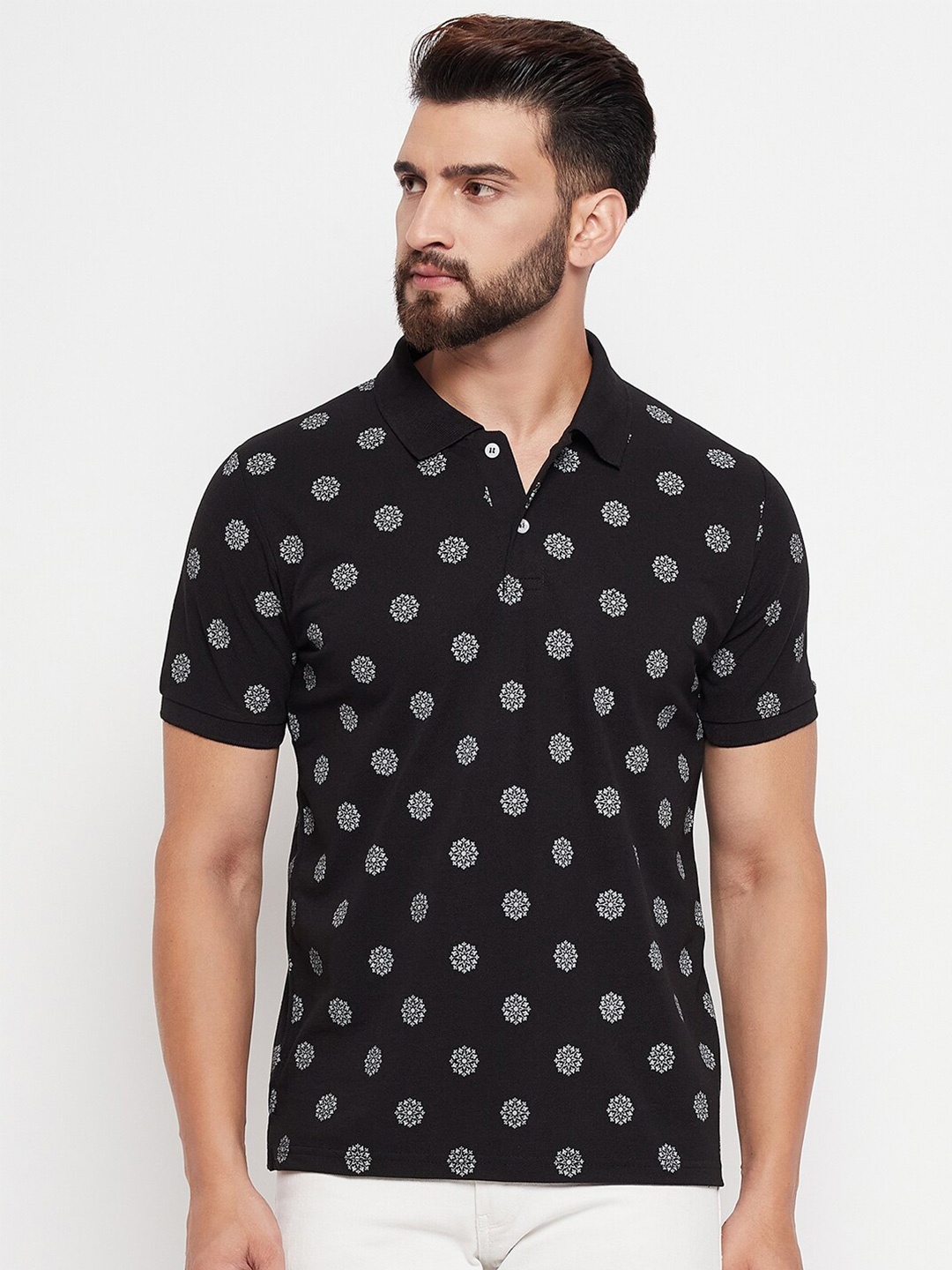 

VERO AMORE Conversational Printed Polo Collar T-shirt, Black