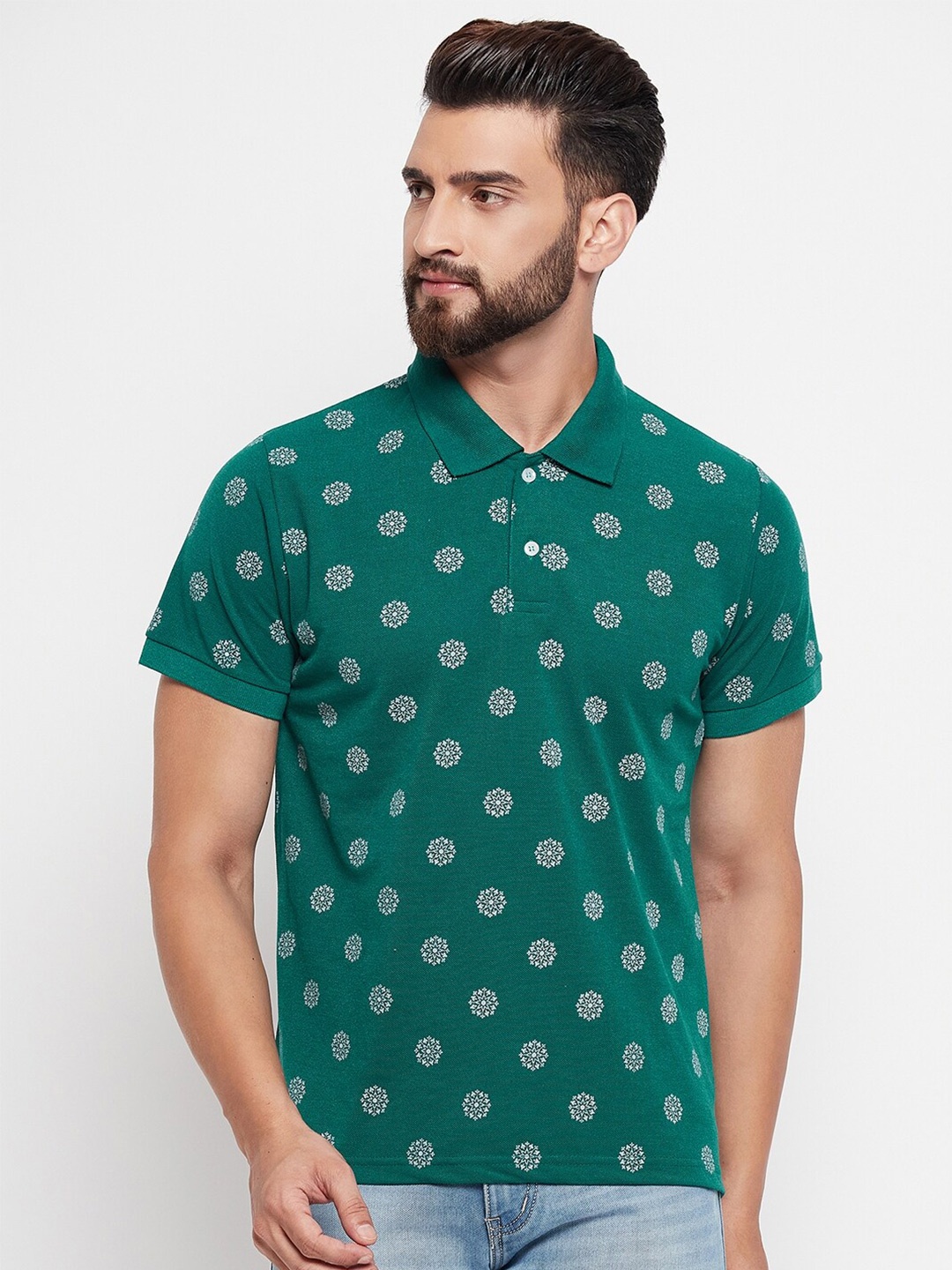 

VERO AMORE Conversational Printed Polo Collar T-shirt, Teal