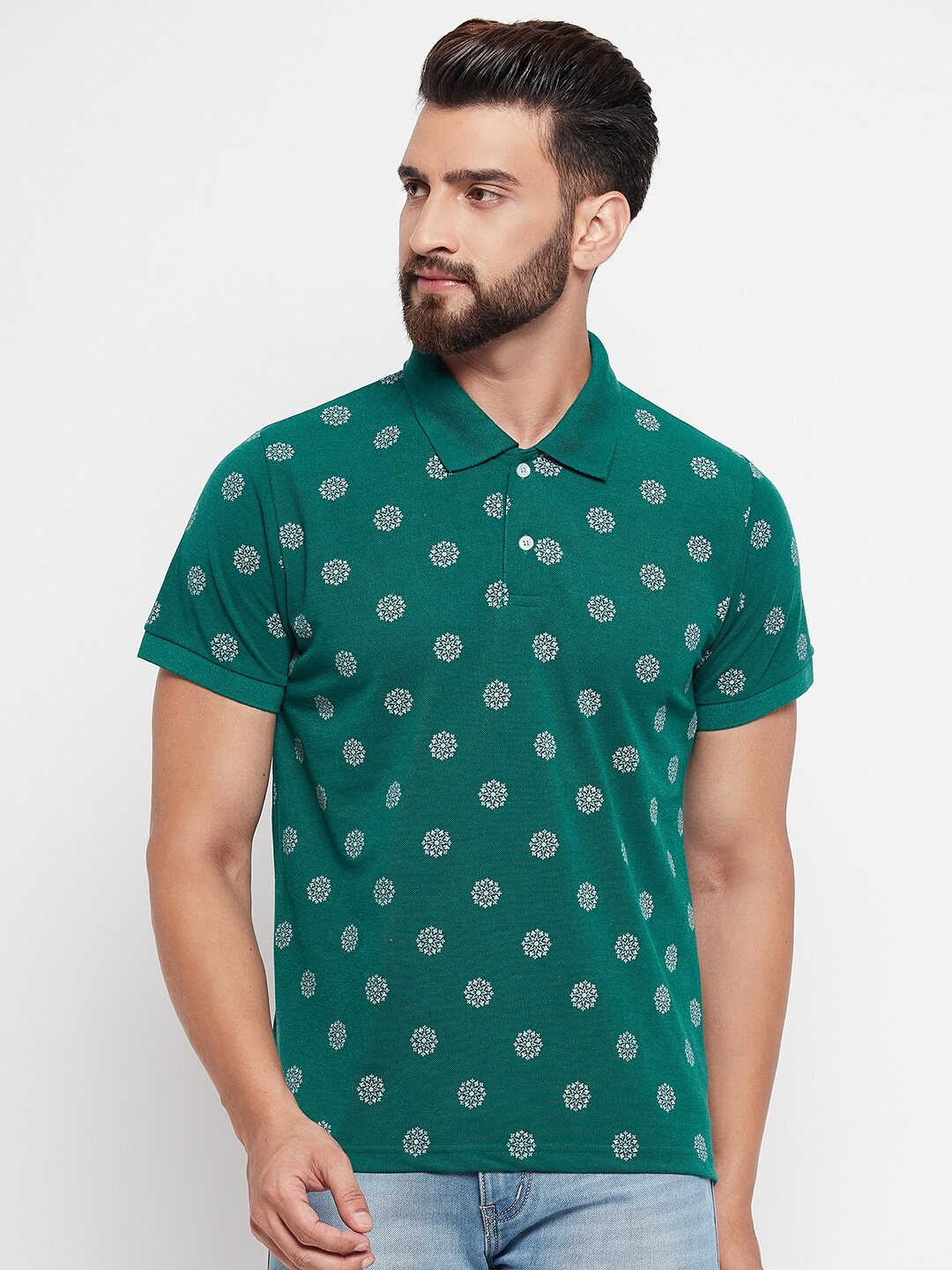 

VERO AMORE Conversational Printed Polo Collar T-shirt, Teal