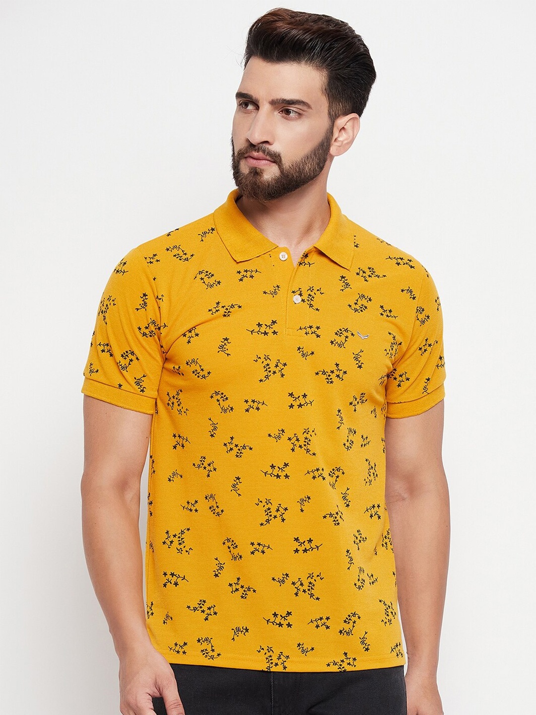 

VERO AMORE Floral Printed Polo Collar T-shirt, Yellow