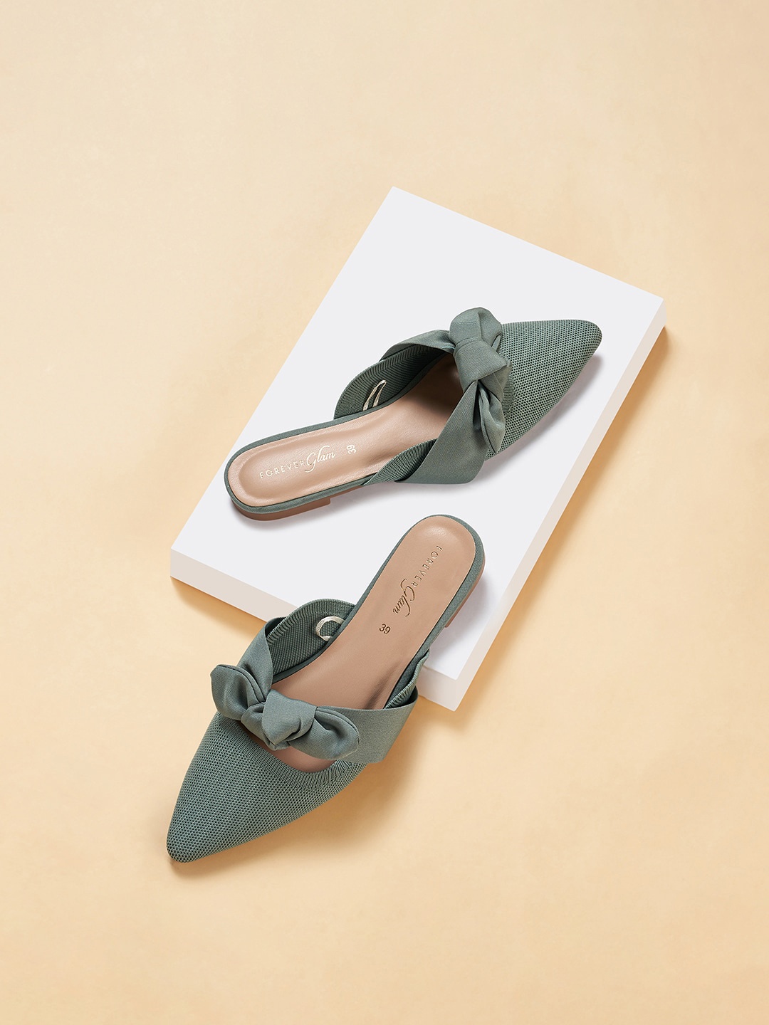 

Forever Glam by Pantaloons Bow Detailed Mules Flats, Green