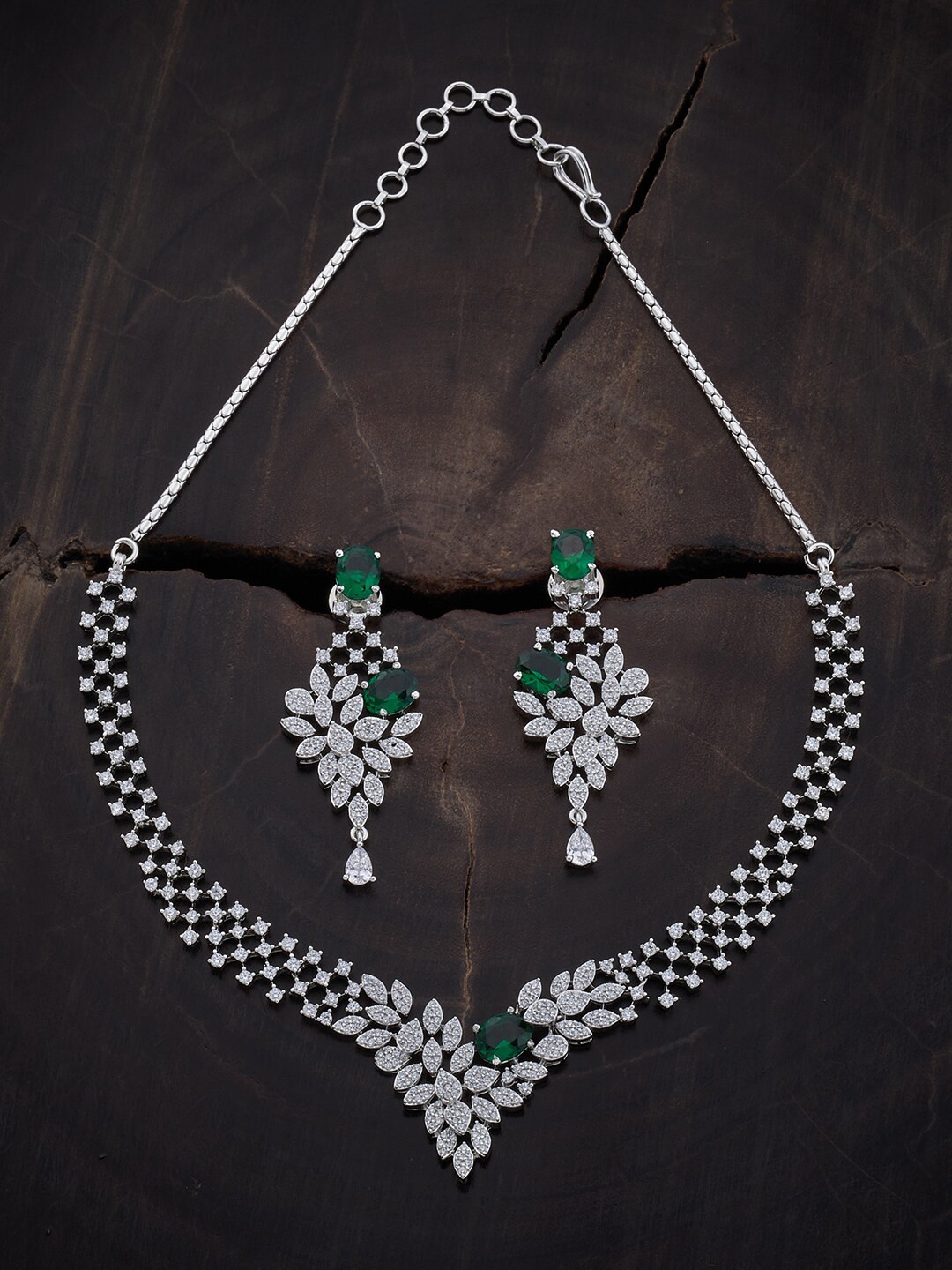 

Kushal's Fashion Jewellery Rhodium-Plated CZ-Studded & Beaded Jewellery Set, Silver
