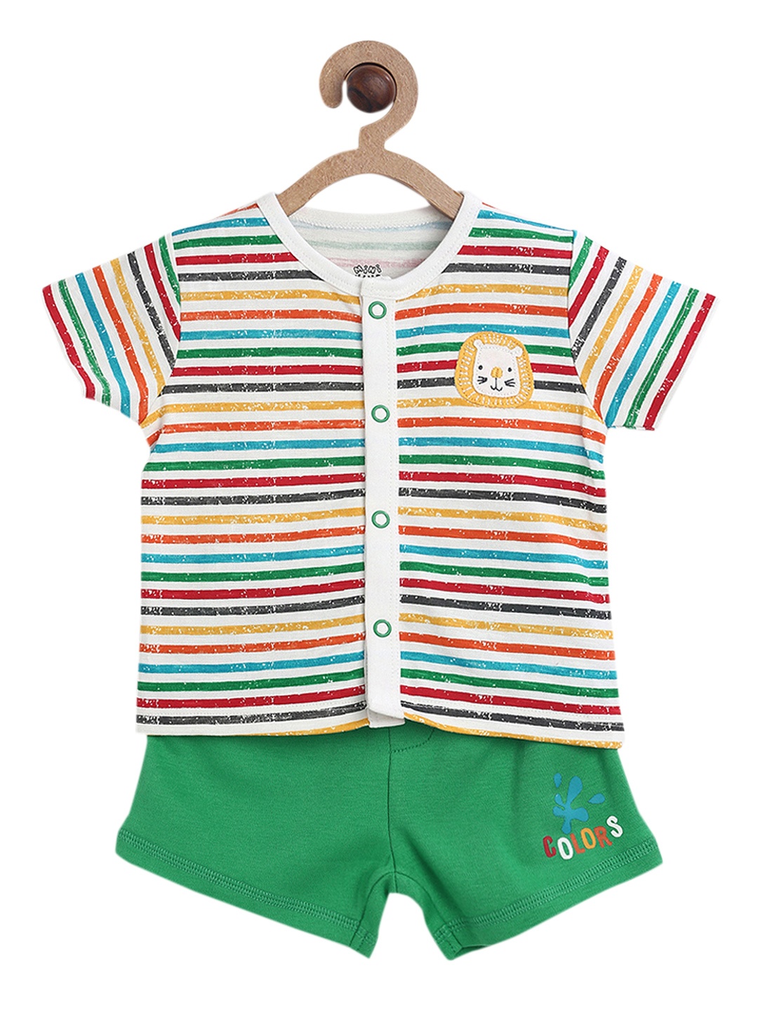 

MINI KLUB Infants Boys Green & Off-White Striped T-shirt with Shorts