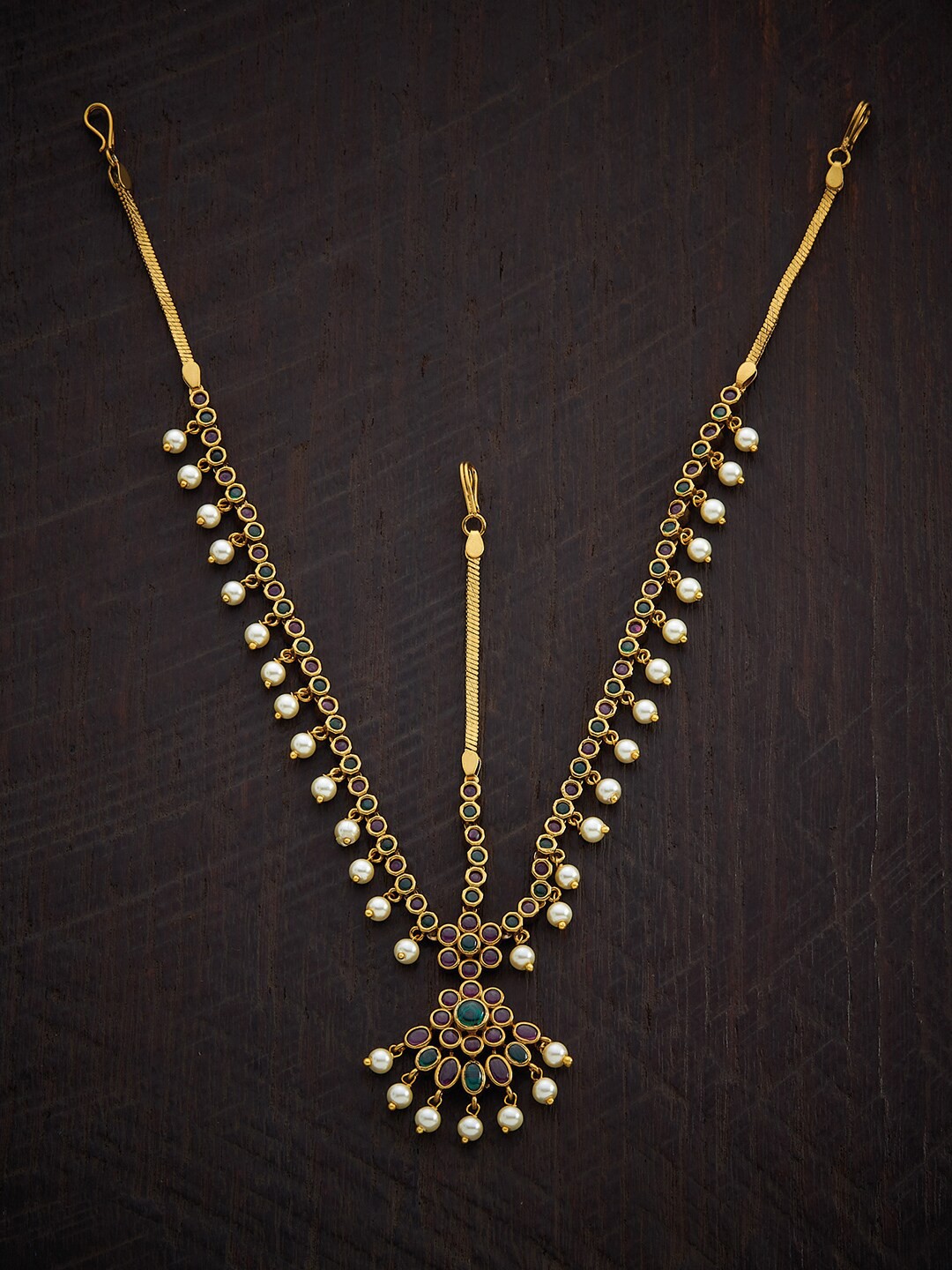 

Kushal's Fashion Jewellery Gold-Plated Stone-Studded & Beaded Antique Maang Tikka