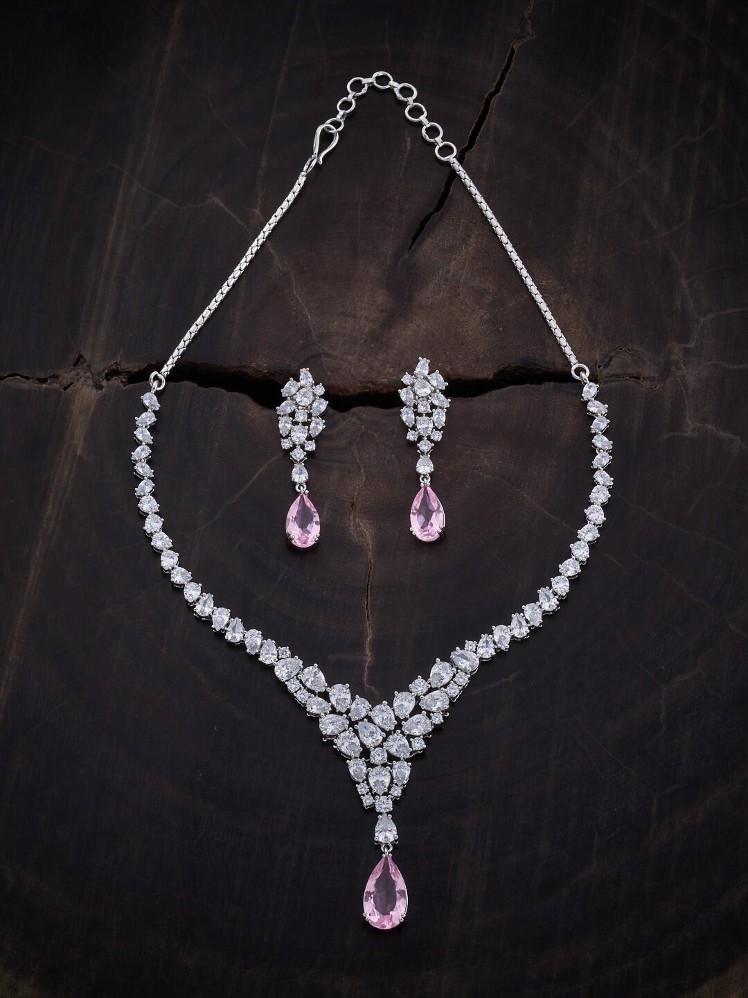 

Kushal's Fashion Jewellery Rhodium-Plated CZ-Studded Jewellery Set, Silver
