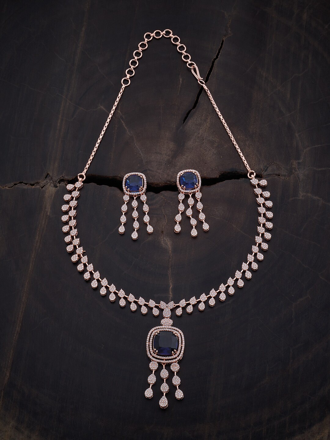 

Kushal's Fashion Jewellery Rose Gold-Plated Stone Studded Jewellery Set, Blue