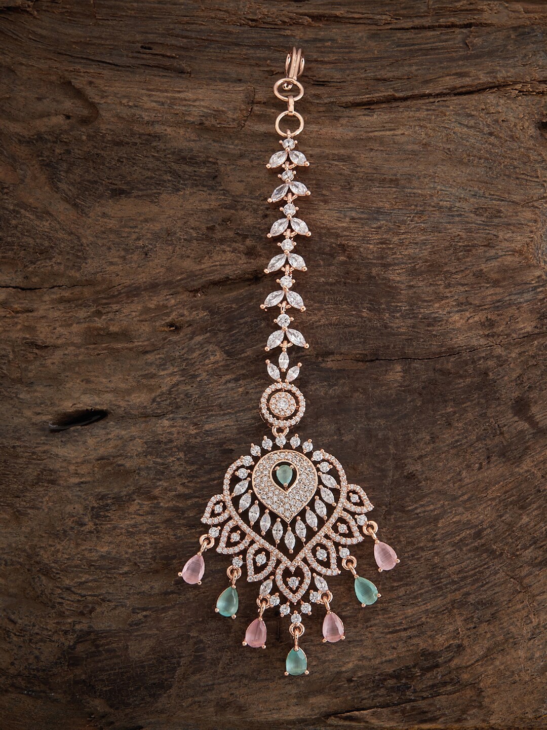 

Kushal's Fashion Jewellery Rose-Gold-Plated Stone-Studded Head Jewellery, Pink