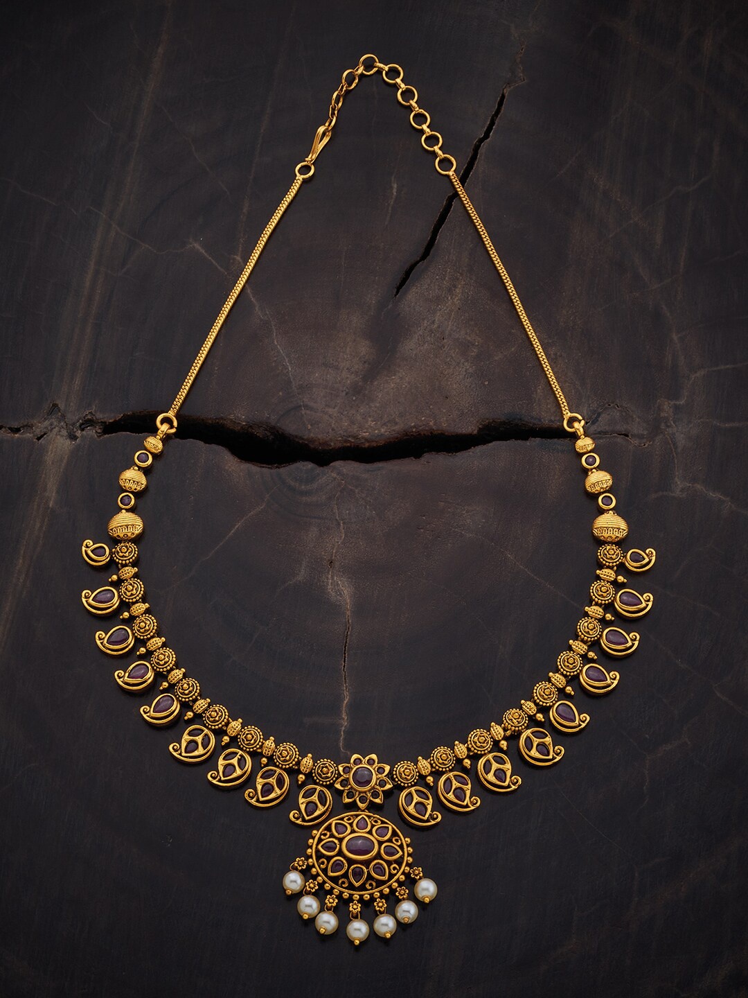 

Kushal's Fashion Jewellery Silver Antique Necklace, Gold