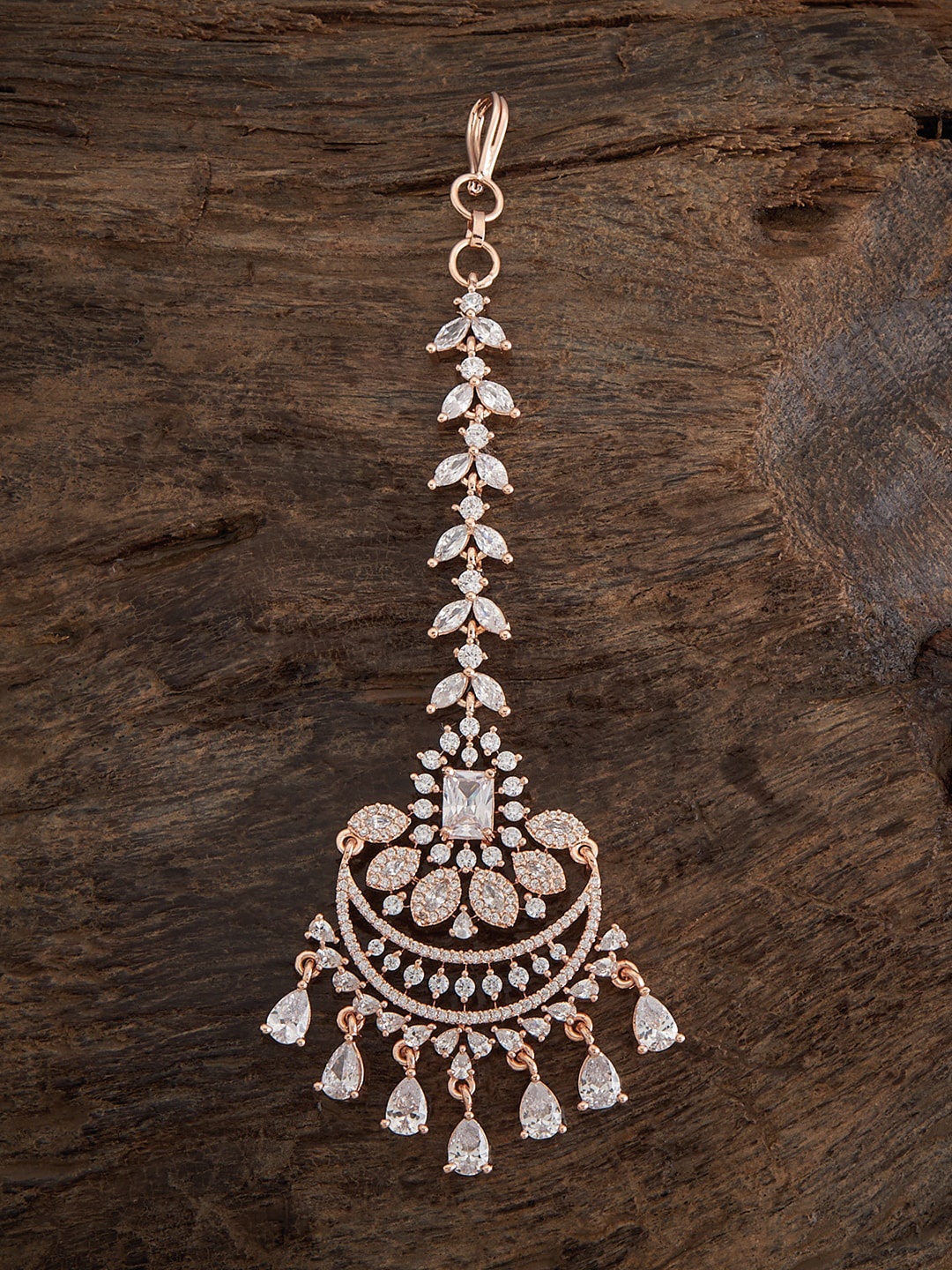 

Kushal's Fashion Jewellery Rose Gold-Plated Zircon-Studded & Pearls Beaded Maang Tikka