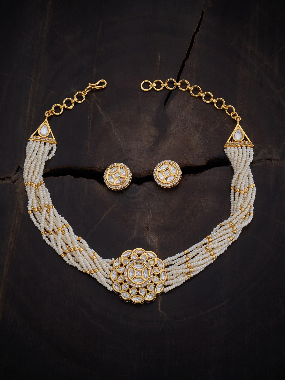 

Kushal's Fashion Jewellery Gold-Plated Stone Studded & Beaded Jewellery Set, White