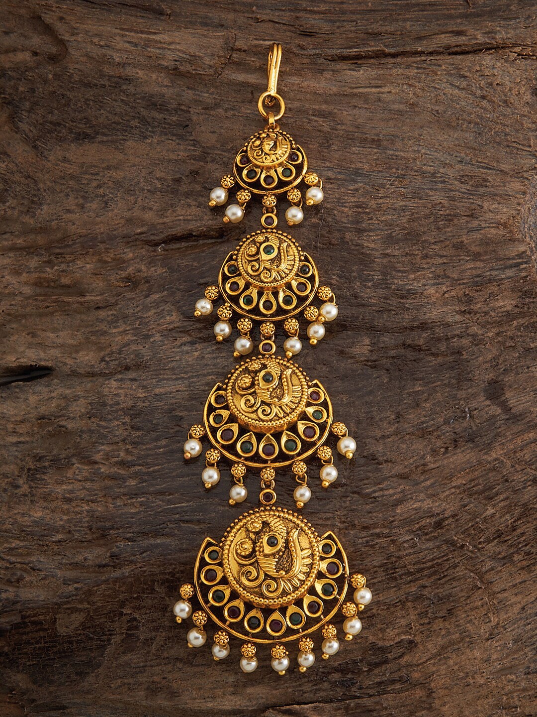 

Kushal's Fashion Jewellery Gold-Plated Stone-Studded & Beaded Antique Maang Tikka