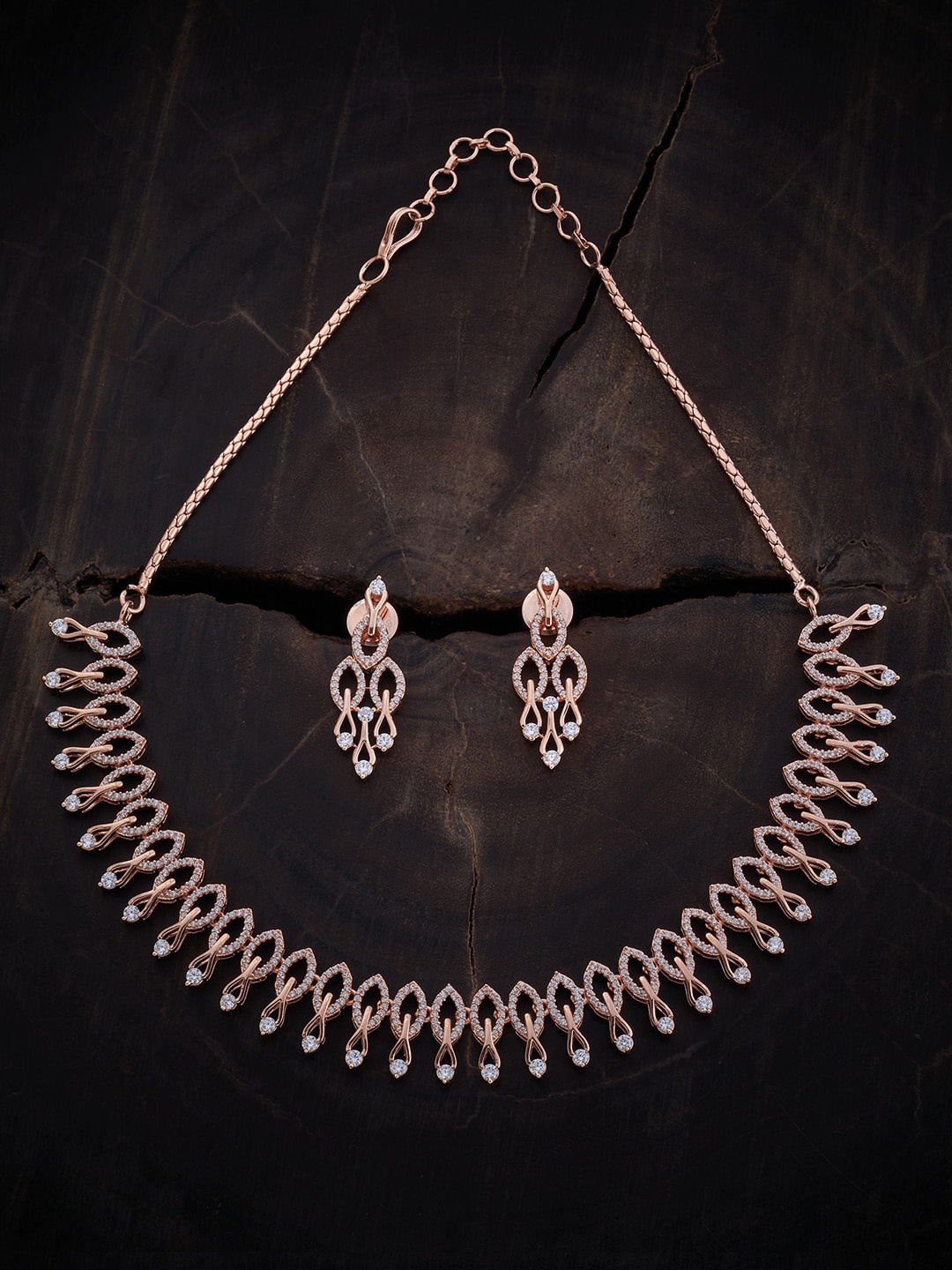 

Kushal's Fashion Jewellery Rose Gold Plated CZ Studded Jewellery Set, Silver