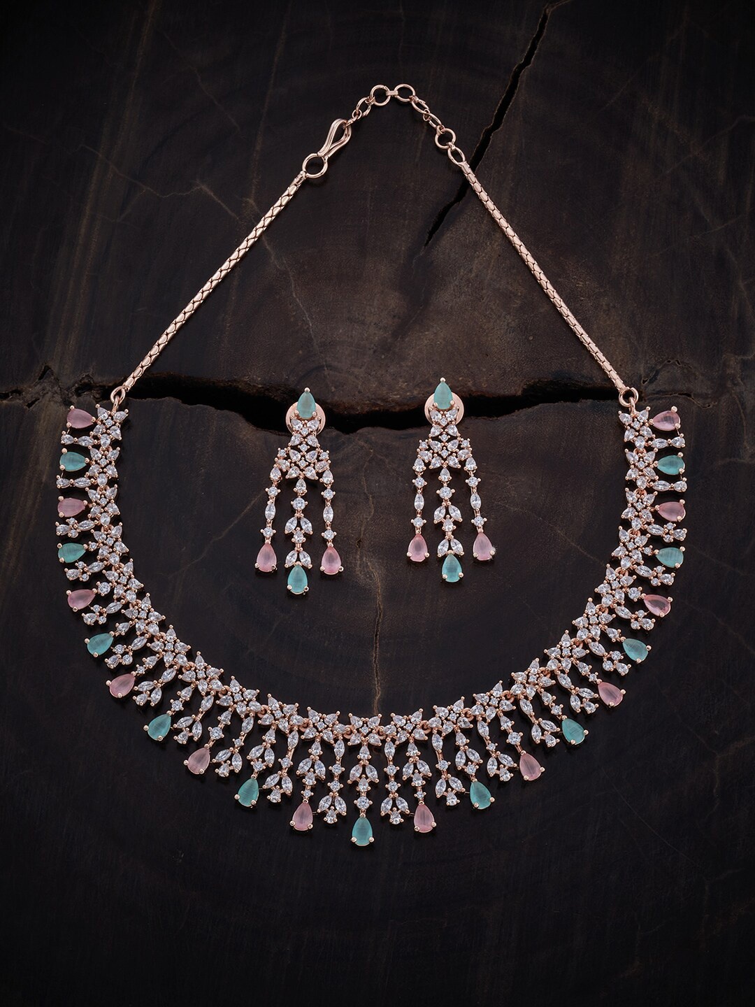 

Kushal's Fashion Jewellery Rose Gold-Plated CZ-Studded Jewellery Set