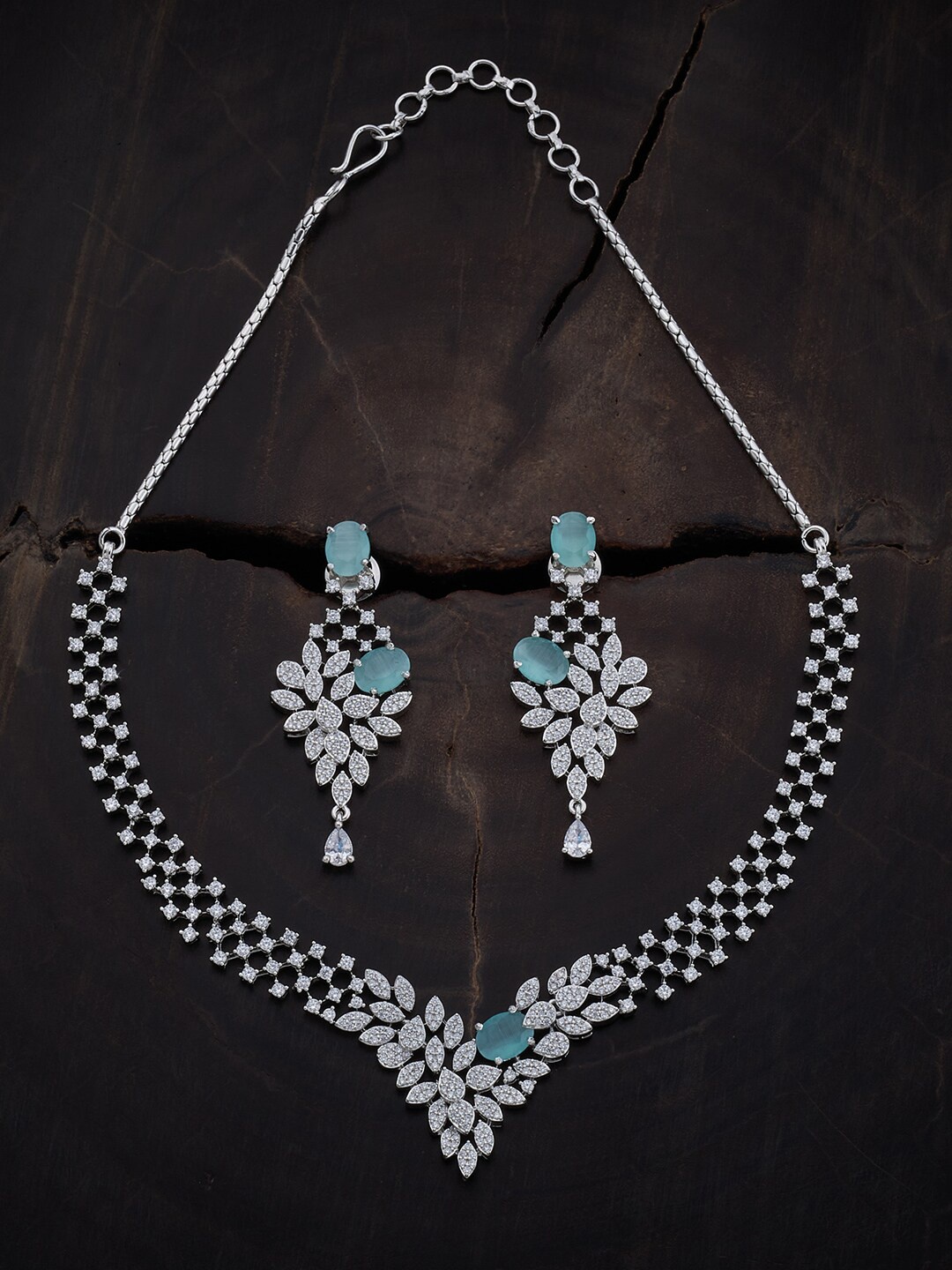 

Kushal's Fashion Jewellery Rhodium-Plated CZ-Studded Jewellery Set, Silver