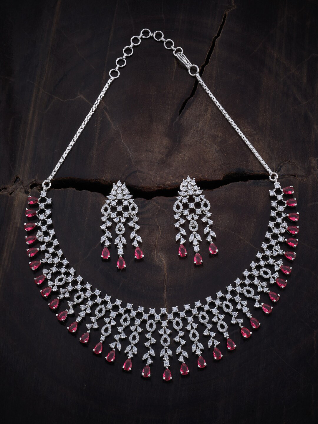 

Kushal's Fashion Jewellery Rhodium-Plated CZ-Studded Jewellery Set, Silver
