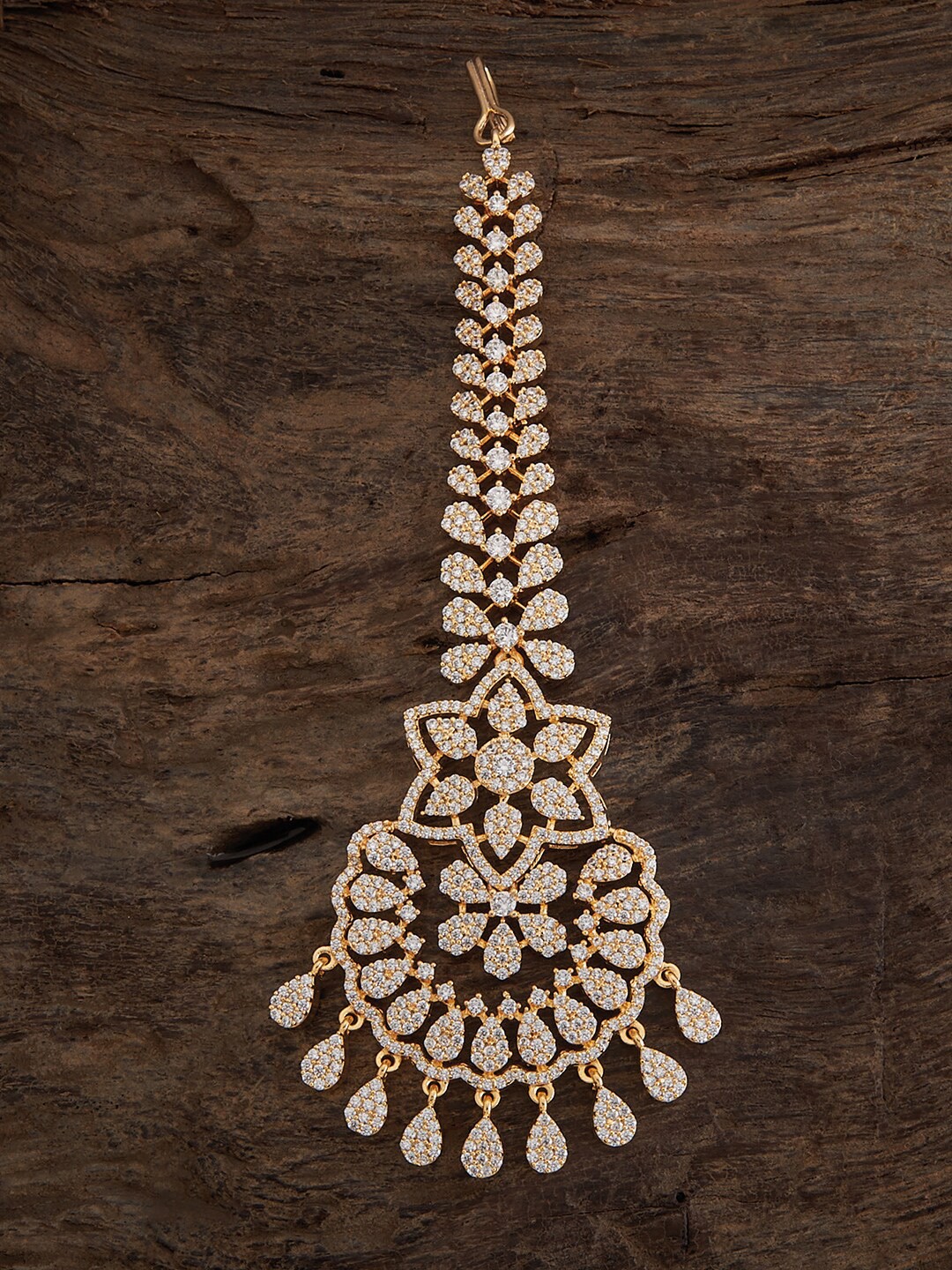 

Kushal's Fashion Jewellery Gold-Plated Zircon-Studded & Beaded Maang Tikka