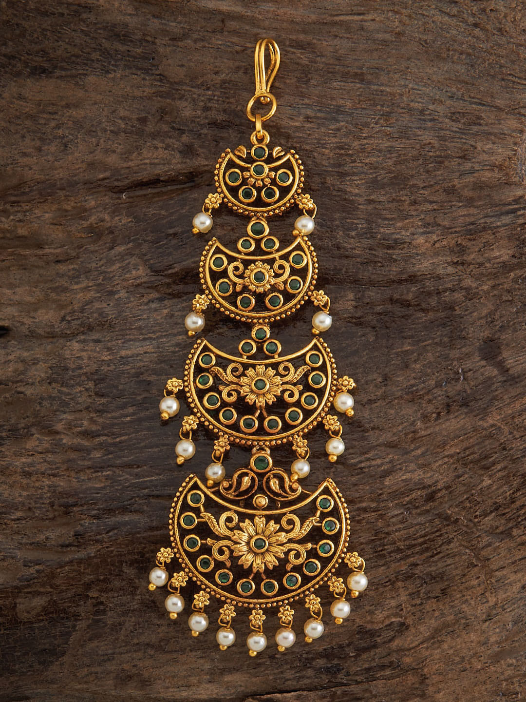 

Kushal's Fashion Jewellery Gold-Plated Stone-Studded & Beaded Antique Maang Tikka