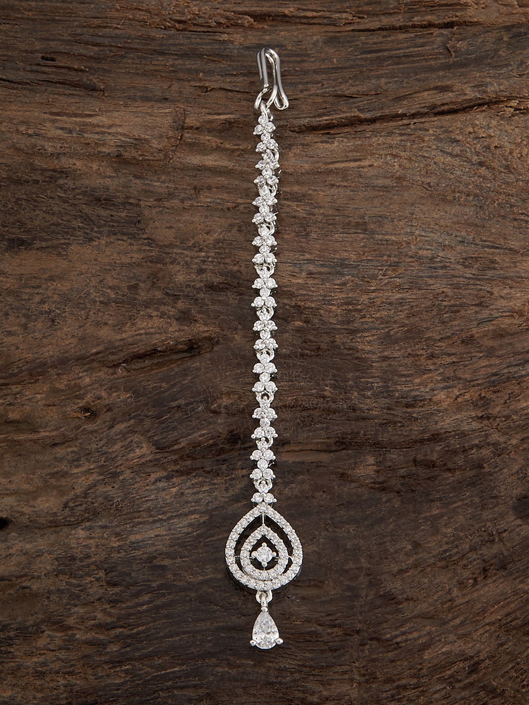 

Kushal's Fashion Jewellery Rhodium Plated Stone Studded Maang Tikka, Silver