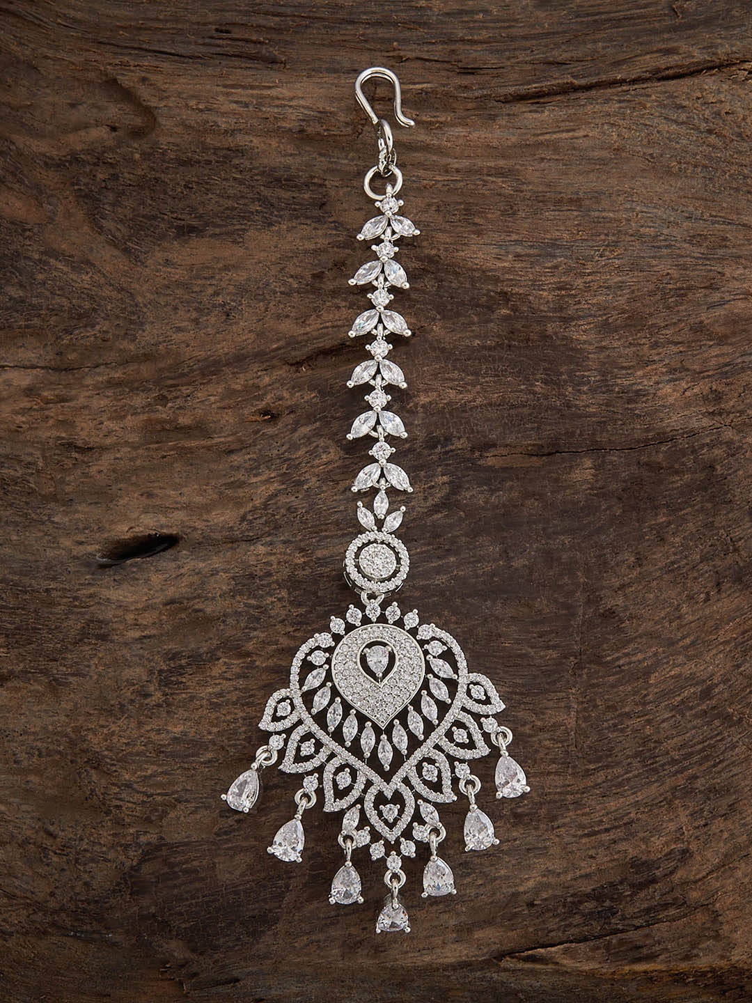 

Kushal's Fashion Jewellery Rhodium-Plated CZ Studded Mang Tikka, Silver