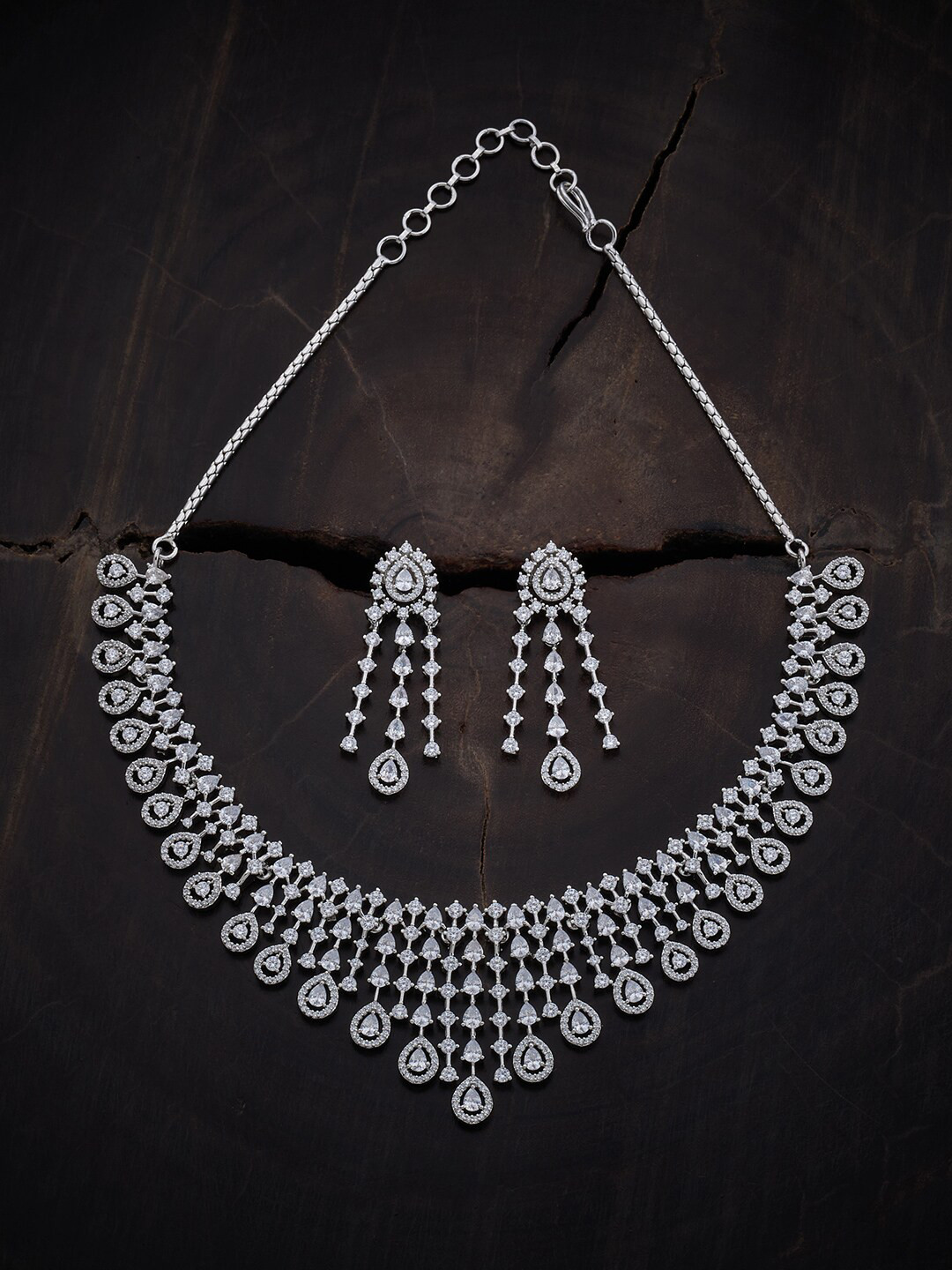 

Kushal's Fashion Jewellery Rhodium-Plated CZ-Studded JewellerySet, Silver