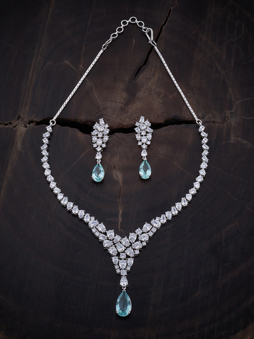 

Kushal's Fashion Jewellery Rhodium-Plated Zircon Studded Jewellery Set, Silver