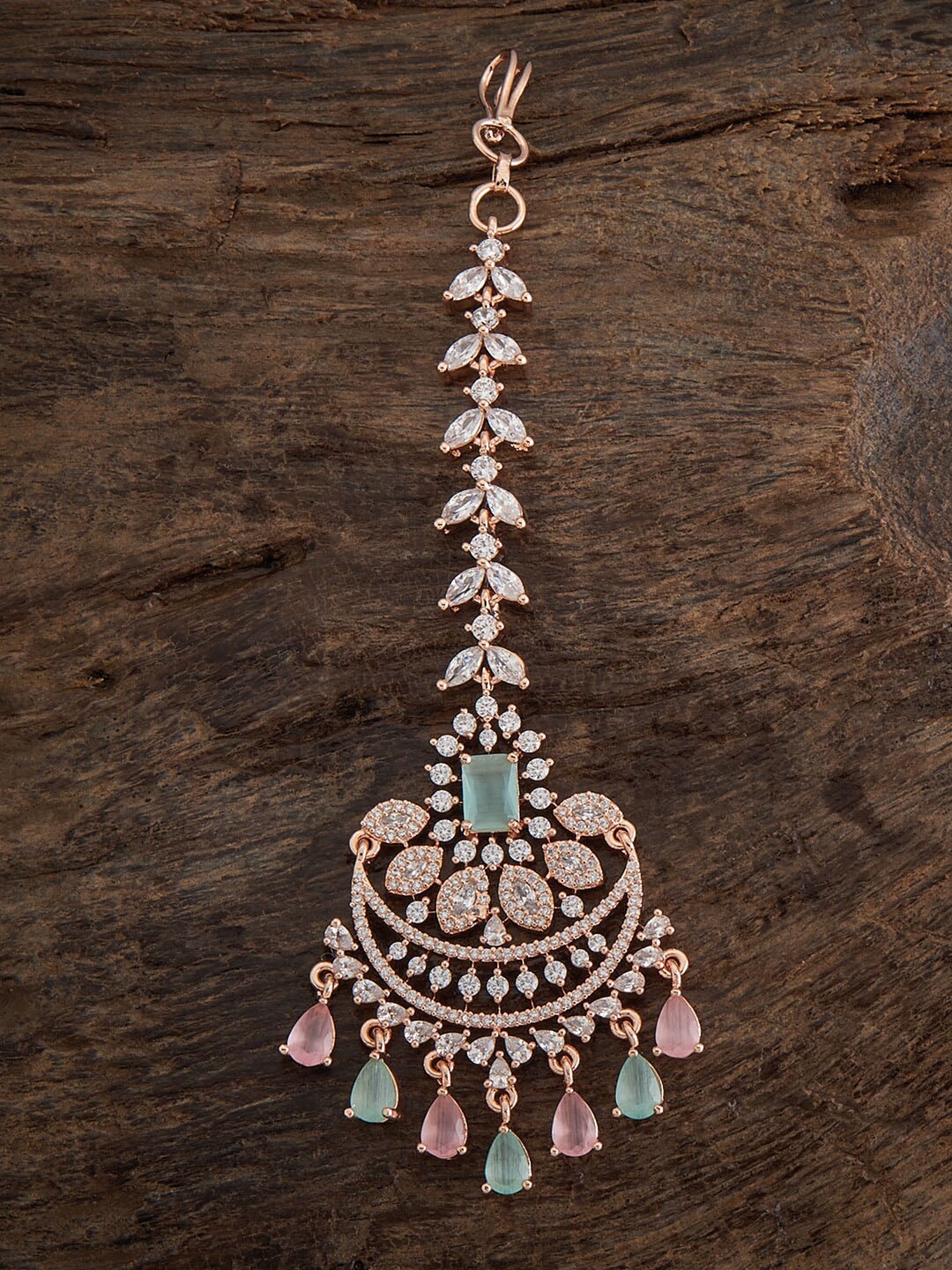 

Kushal's Fashion Jewellery Rose Gold-Plated CZ-Studded Maang Tikka
