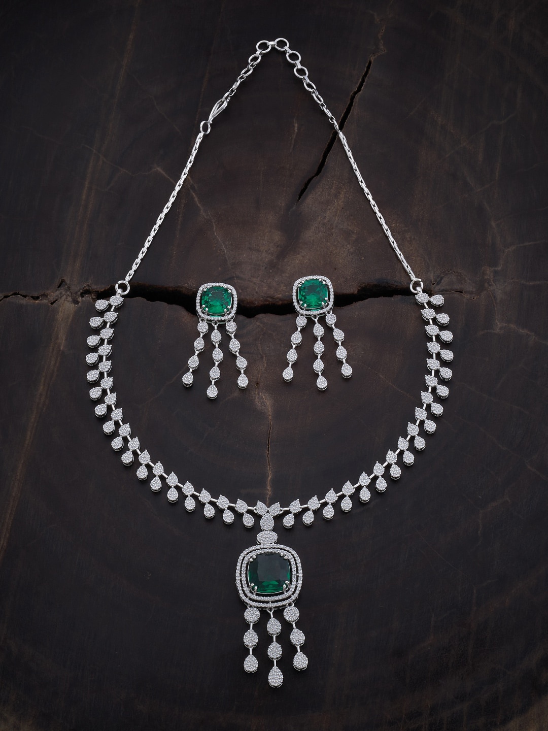 

Kushal's Fashion Jewellery Rhodium-Plated Zircon Studded Jewellery Set, Silver