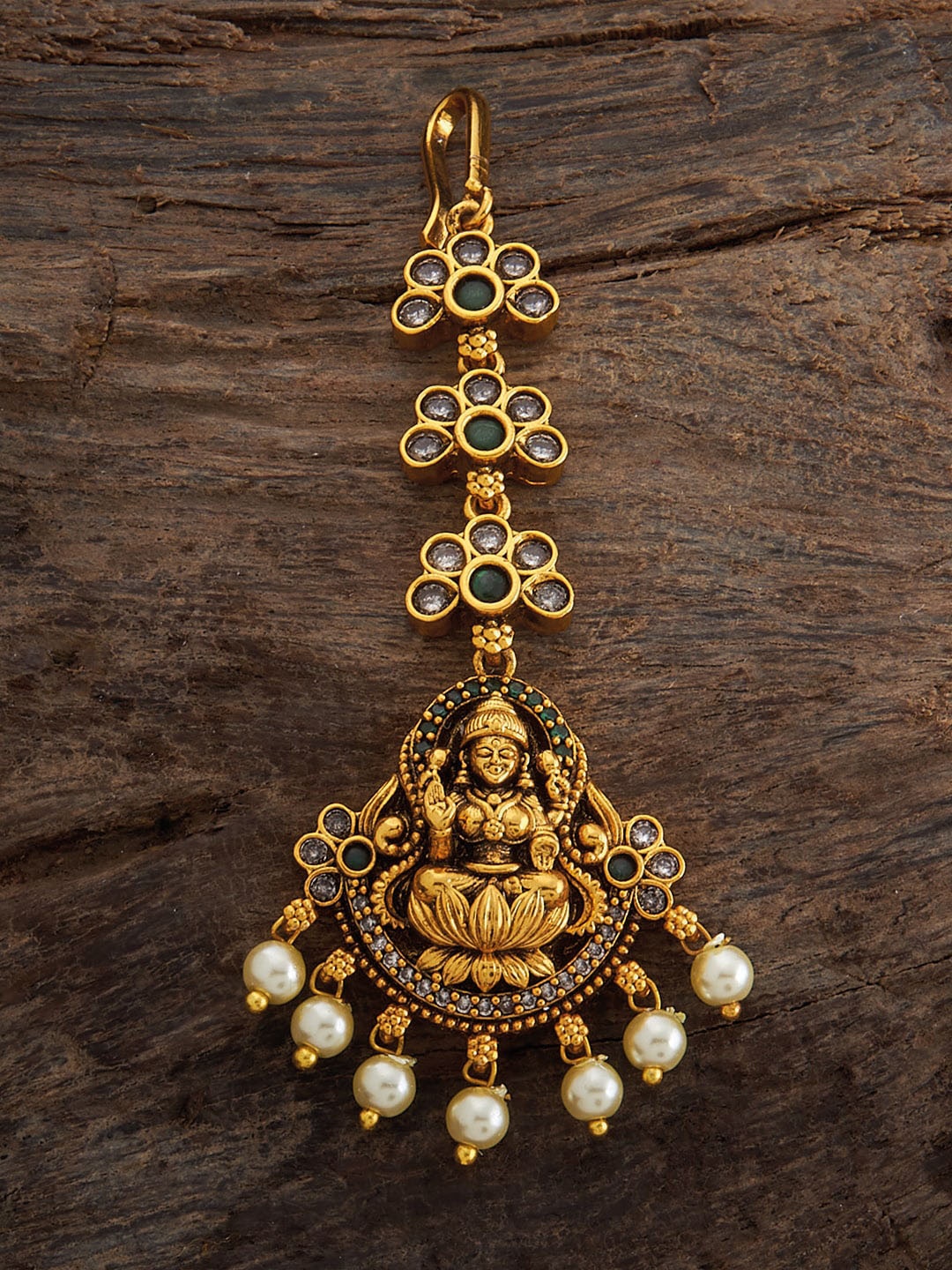 

Kushal's Fashion Jewellery Gold-Plated Stone-Studded& Beaded Maangtika