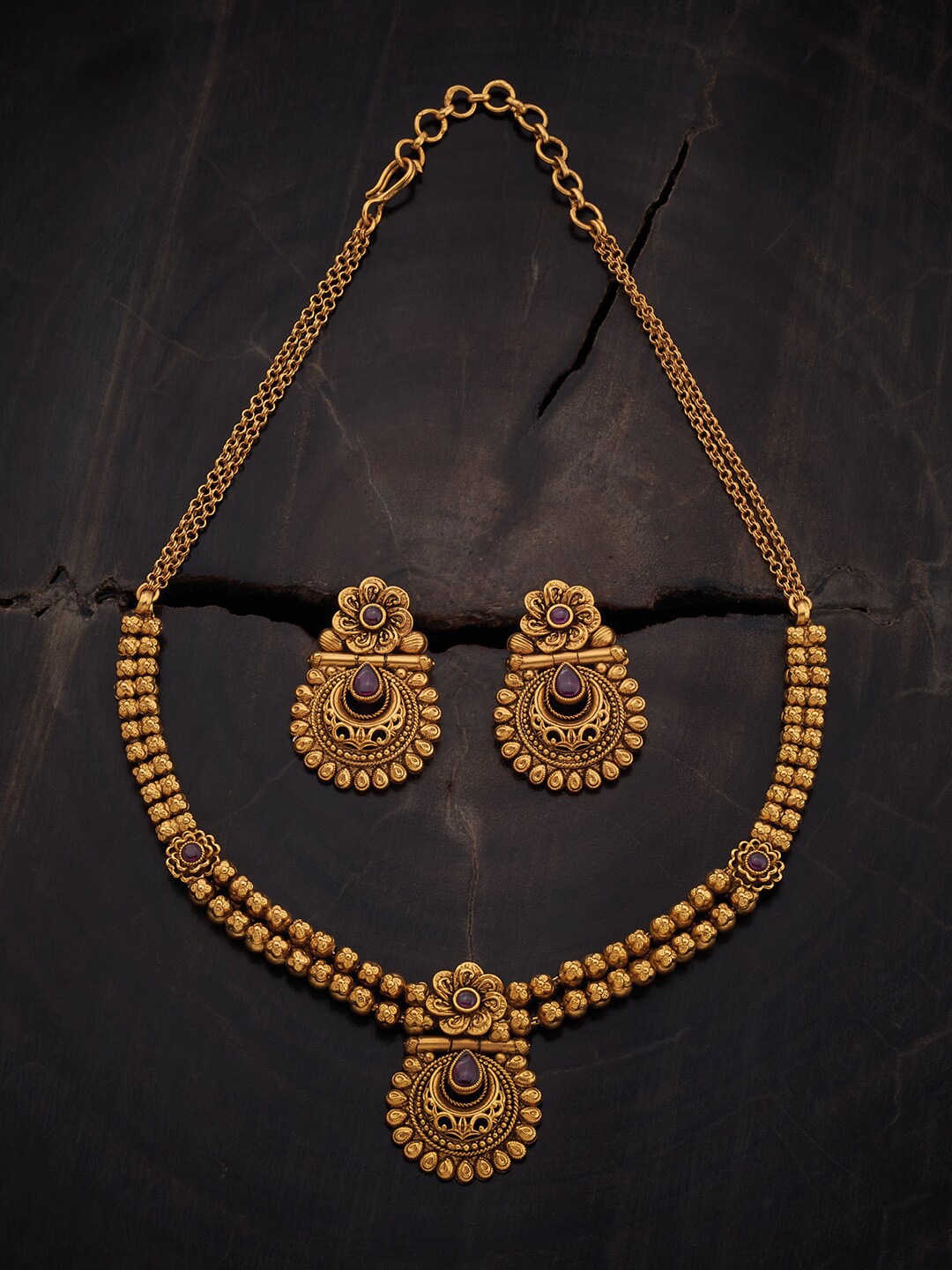 

Kushal's Fashion Jewellery Gold-Plated Stone Studded Antique Jewellery Set