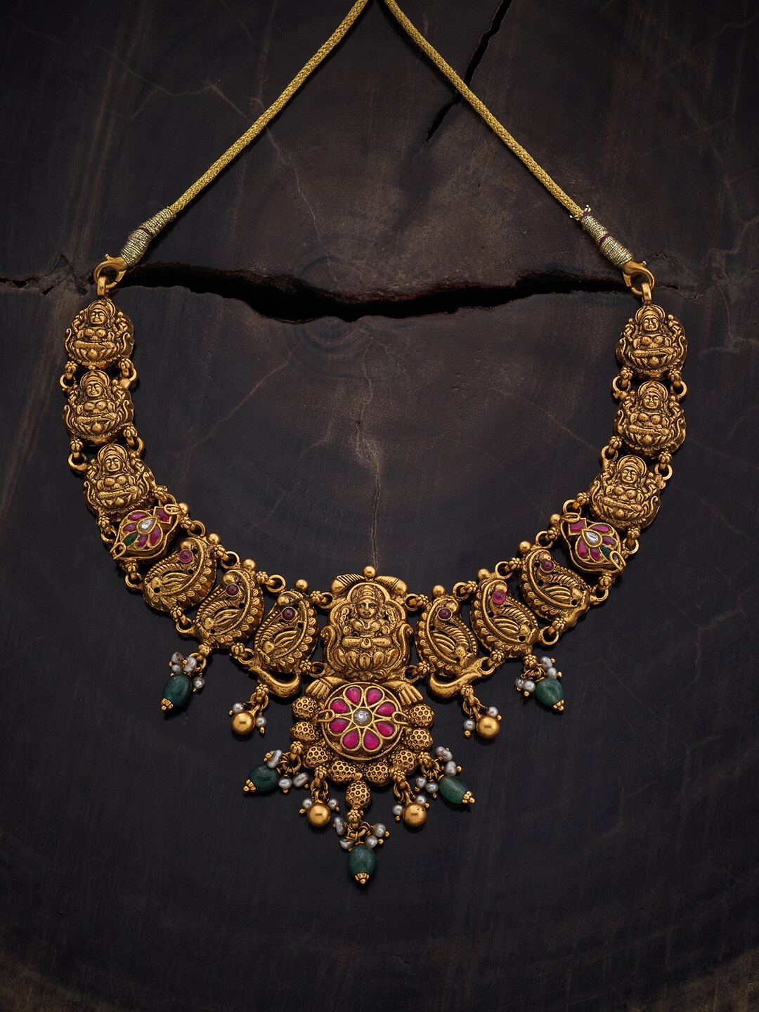 

Kushal's Fashion Jewellery 92.5 Pure Silver Gold-Plated Temple Necklace