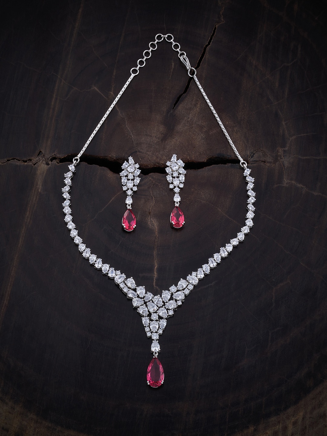 

Kushal's Fashion Jewellery Rhodium-Plated Zircon-Studded Jewellery Set, Silver