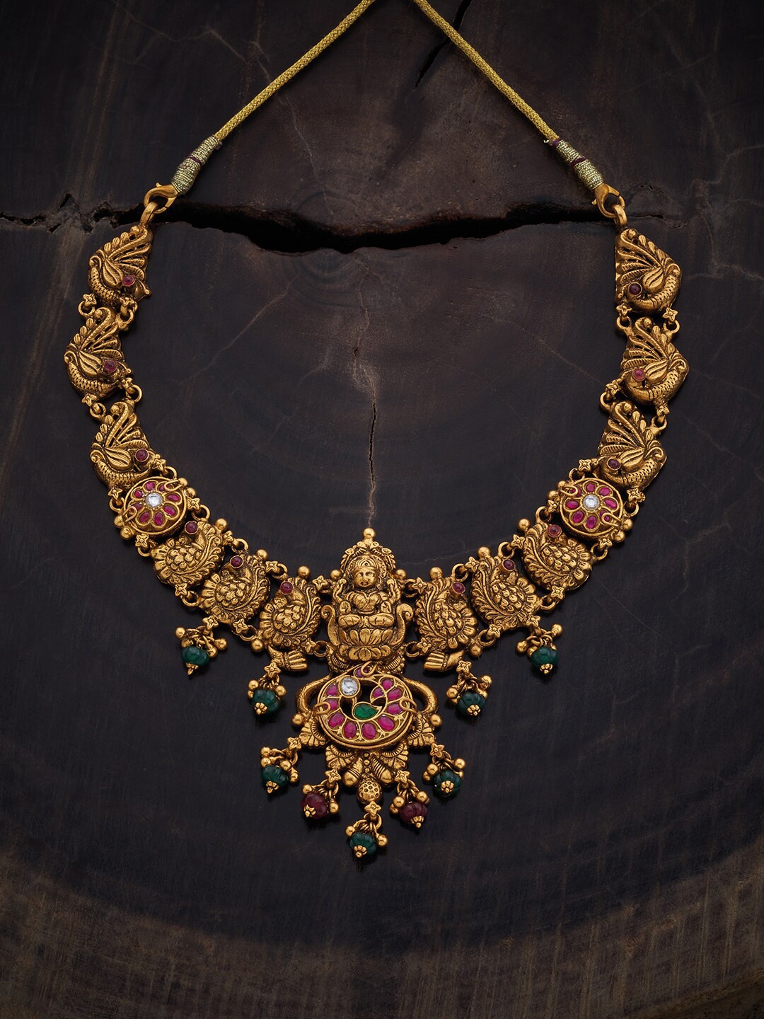 

Kushal's Fashion Jewellery 92.5 Pure Silver Gold-Plated Temple Necklace
