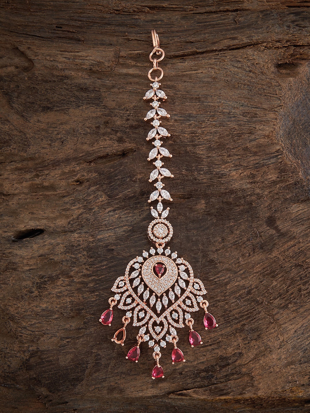 

Kushal's Fashion Jewellery Rose Gold-Plated CZ Studded Maang Tikka