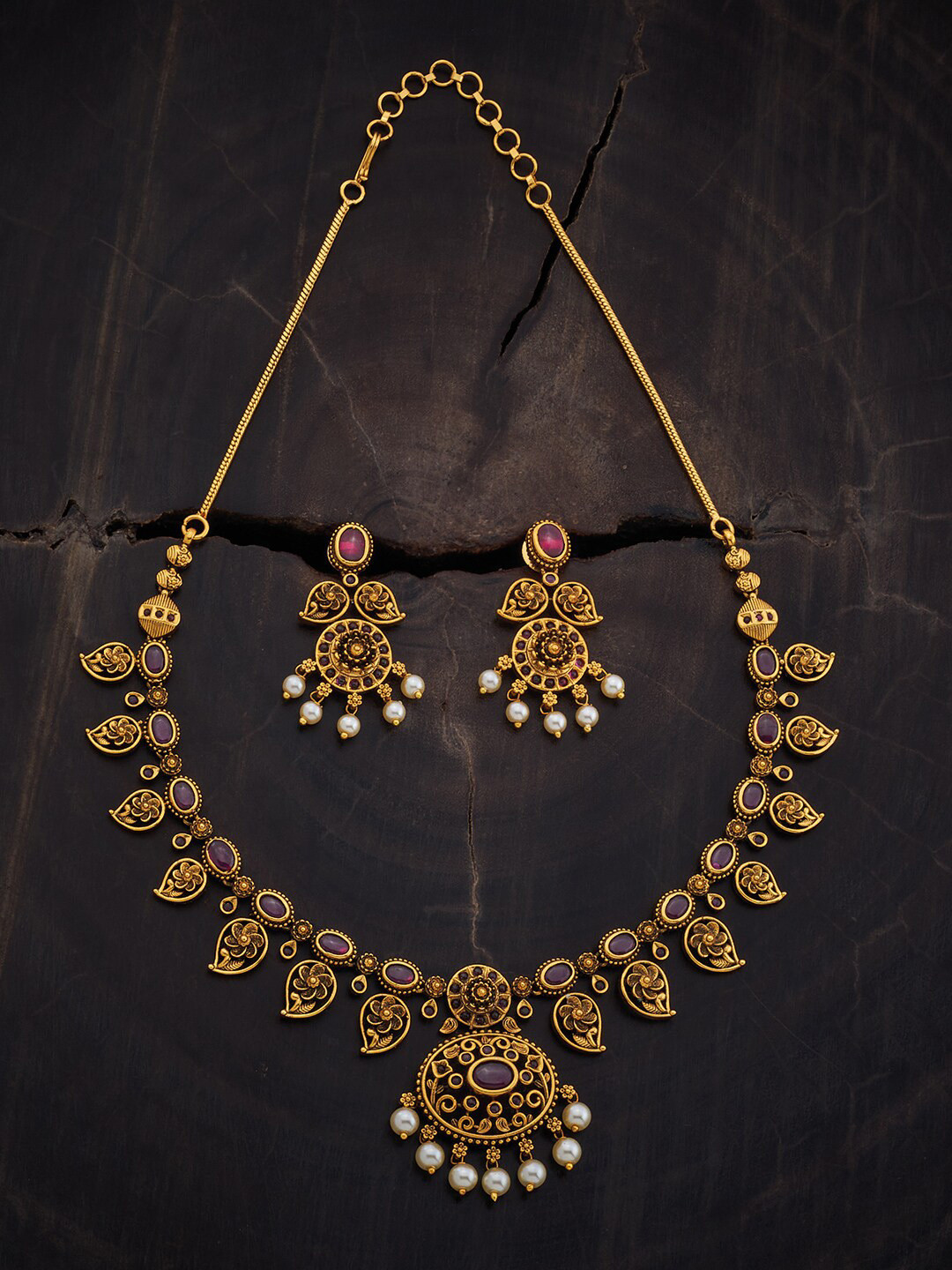 

Kushal's Fashion Jewellery Stone Studded & Beaded Jewellery Set, Gold