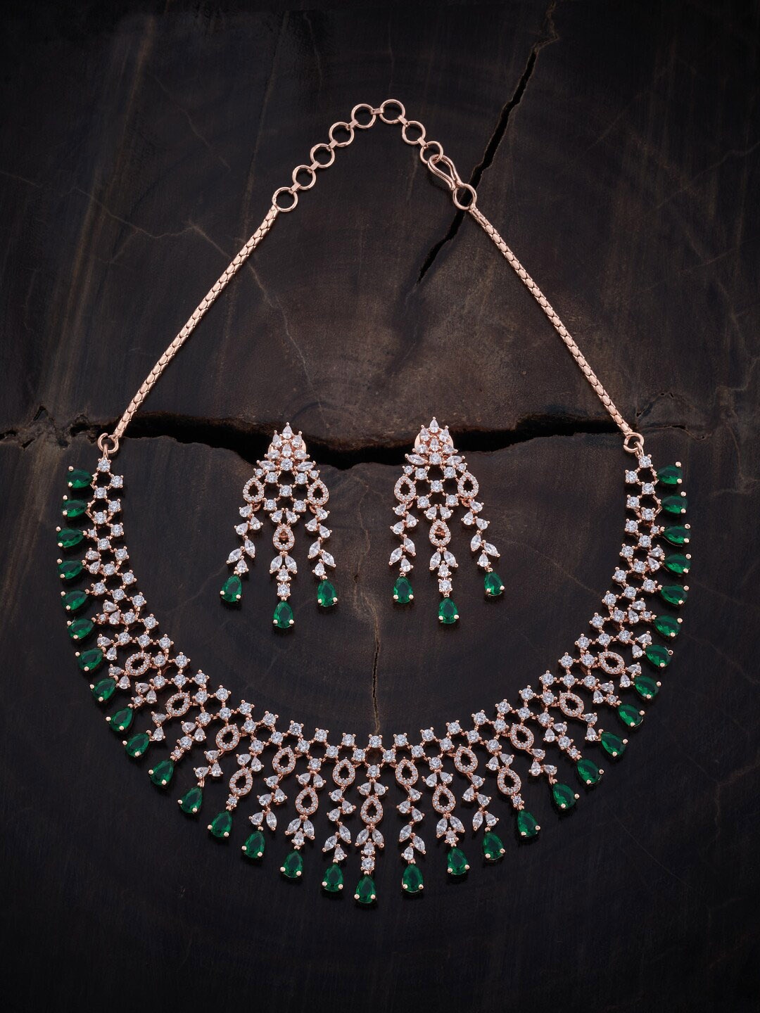 

Kushal's Fashion Jewellery Rose Gold Plated CZ Studded Jewellery Set