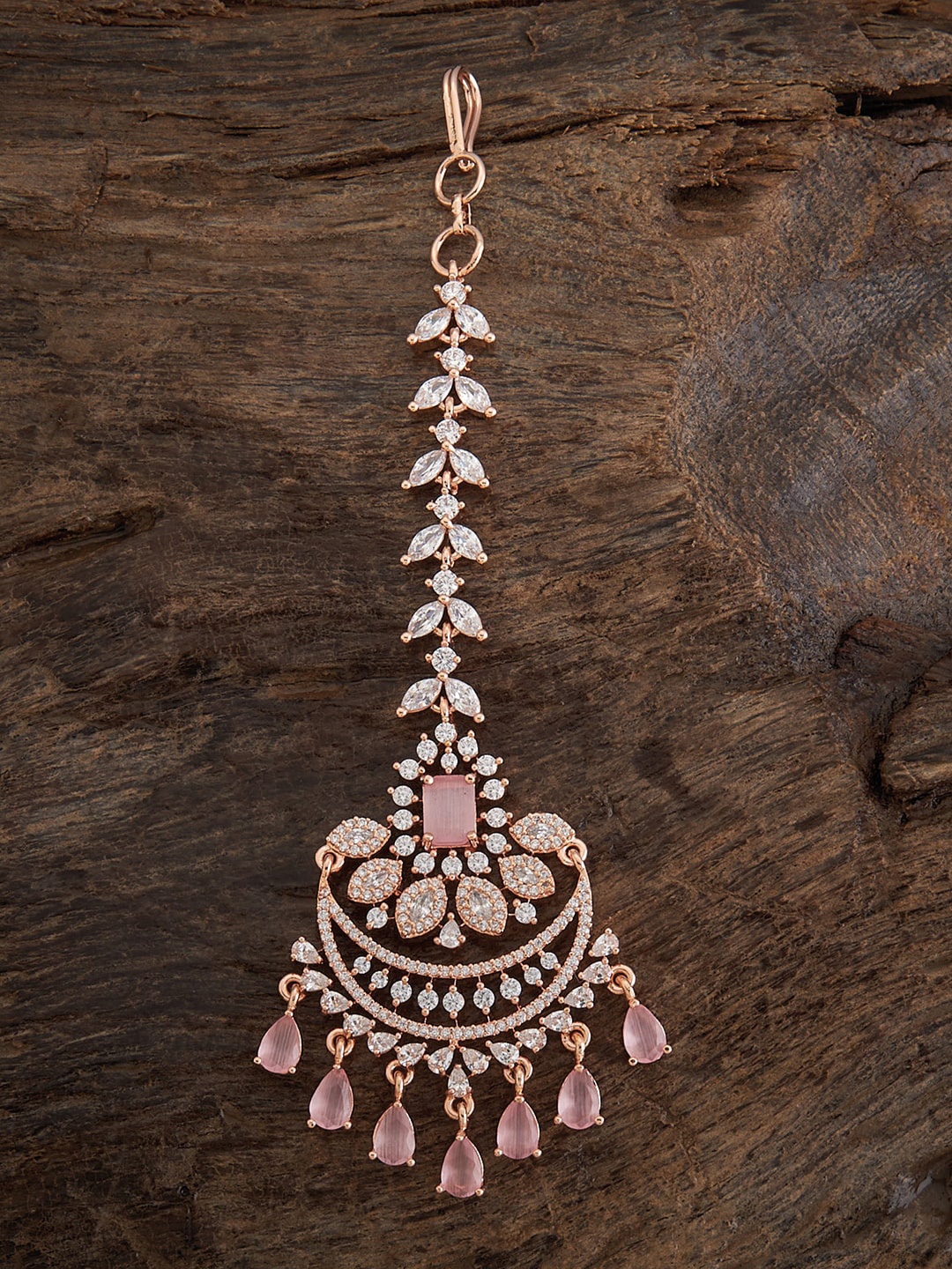 

Kushal's Fashion Jewellery Rose Gold-Plated CZ Studded Maag Tikka
