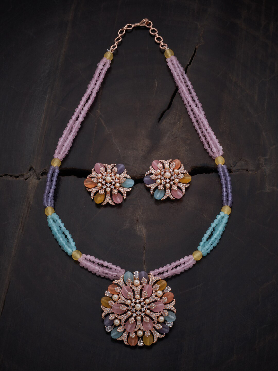 

Kushal's Fashion Jewellery Rose Gold Plated CZ Studded Jewellery Set