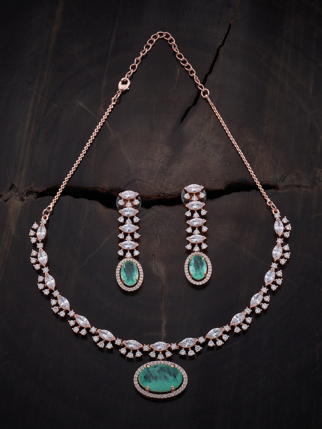

Kushal's Fashion Jewellery Rose Gold Plated CZ Studded Jewellery Set
