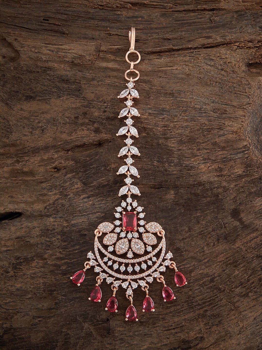 

Kushal's Fashion Jewellery Rose Gold-Plated CZ-StuddedMaangtika